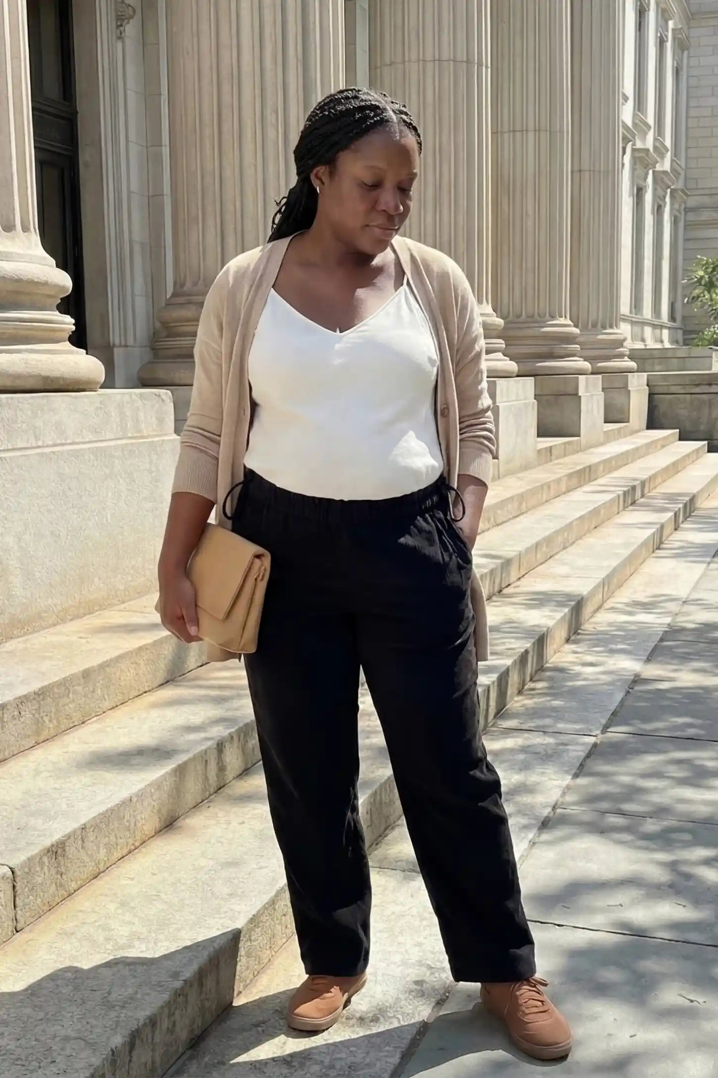 Corduroy Drawstring Waist Wide-Leg Maternity Pants Corduroy drawstring waist wide-leg maternity pants in black with vintage-inspired corduroy fabric, on editorial lifestyle model