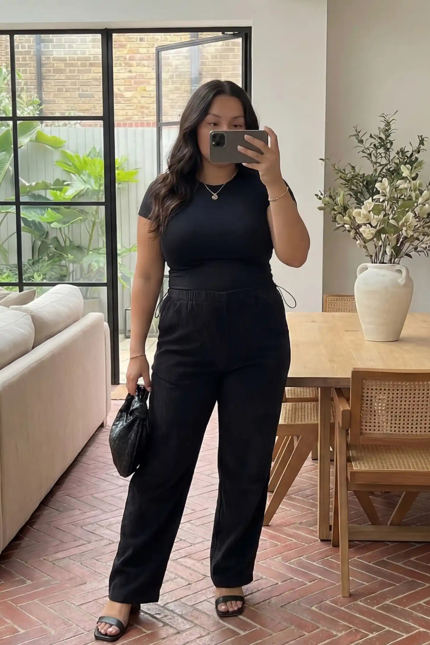 Corduroy Drawstring Waist Wide-Leg Maternity Pants Corduroy drawstring waist wide-leg maternity pants in black with cozy seasonal style, on UGC model