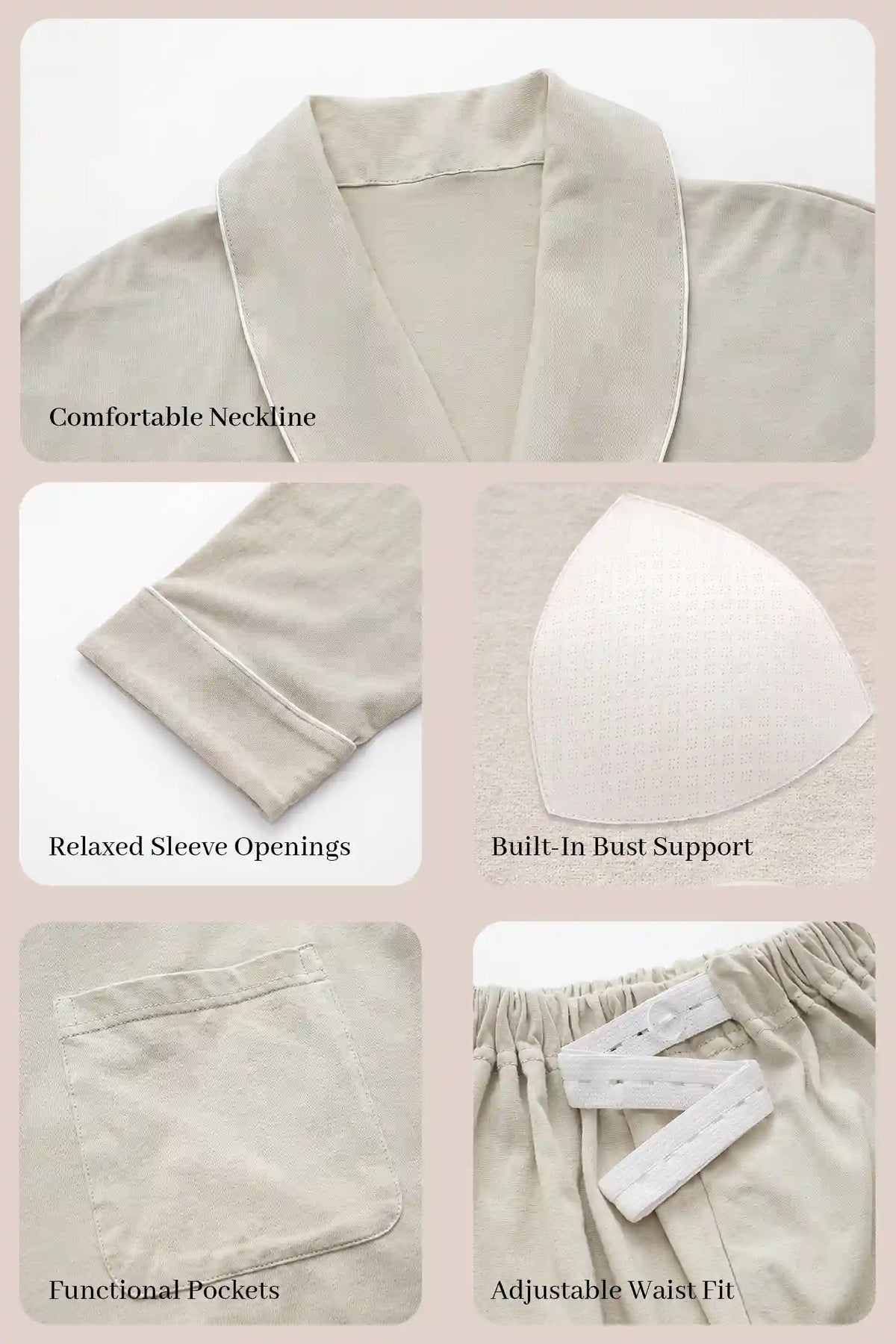 Cotton Wrap Front Long Sleeve Top Wide Leg Pants Maternity Sleepwear Cotton Wrap Front Long Sleeve Top Wide Leg Pants Maternity Sleepwear in Light Green featuring a wrap front neckline, built-in bust support, relaxed sleeve openings, folded hems, and an adjustable waist fit shown in a product detail view.