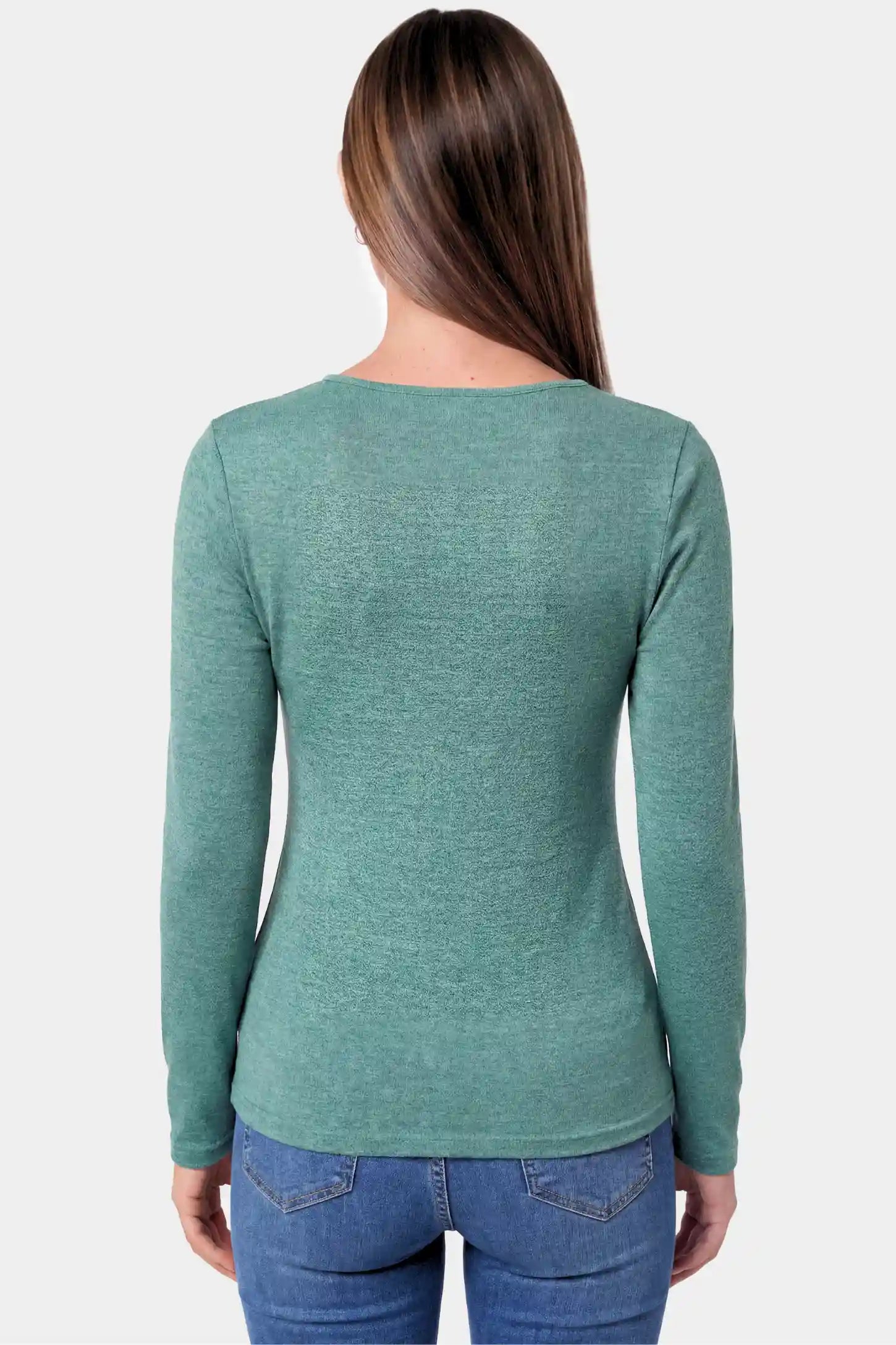 Crew Neck Long Sleeve with Side Tie Maternity Top Crew Neck Long Sleeve with Side Tie Maternity Top in green featuring an adjustable side tie and crew neckline on a pregnant model.