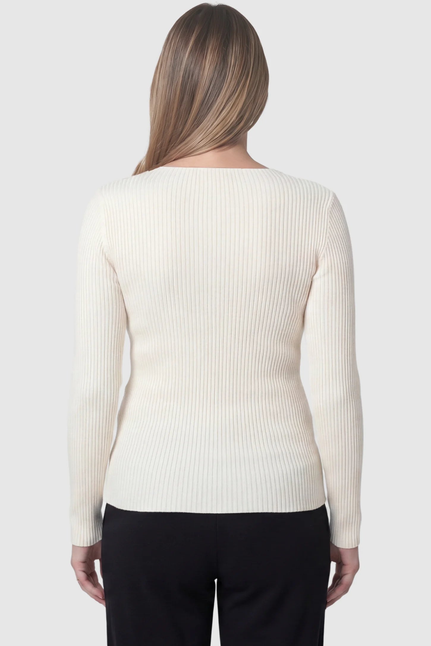 Cross-Over Ribbed Knit Maternity & Nursing Top Cross-Over Ribbed Knit Maternity & Nursing Top in Apricot featuring textured finish on a pregnant model, back view.