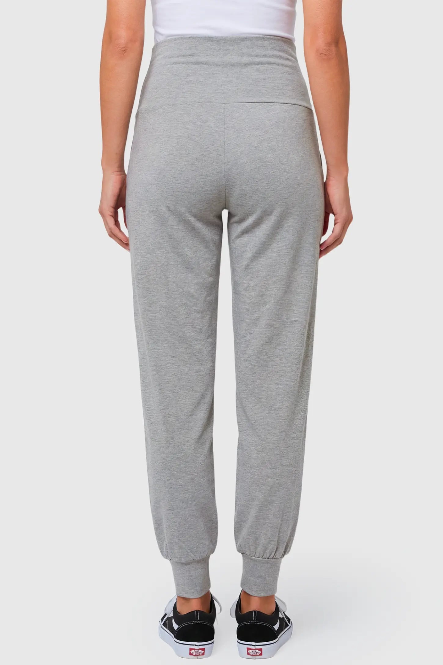 High-Rise Cuffed Maternity Joggers High-Rise Cuffed Maternity Joggers in gray featuring over-the-belly support and ribbed cuff hem on pregnant model.
