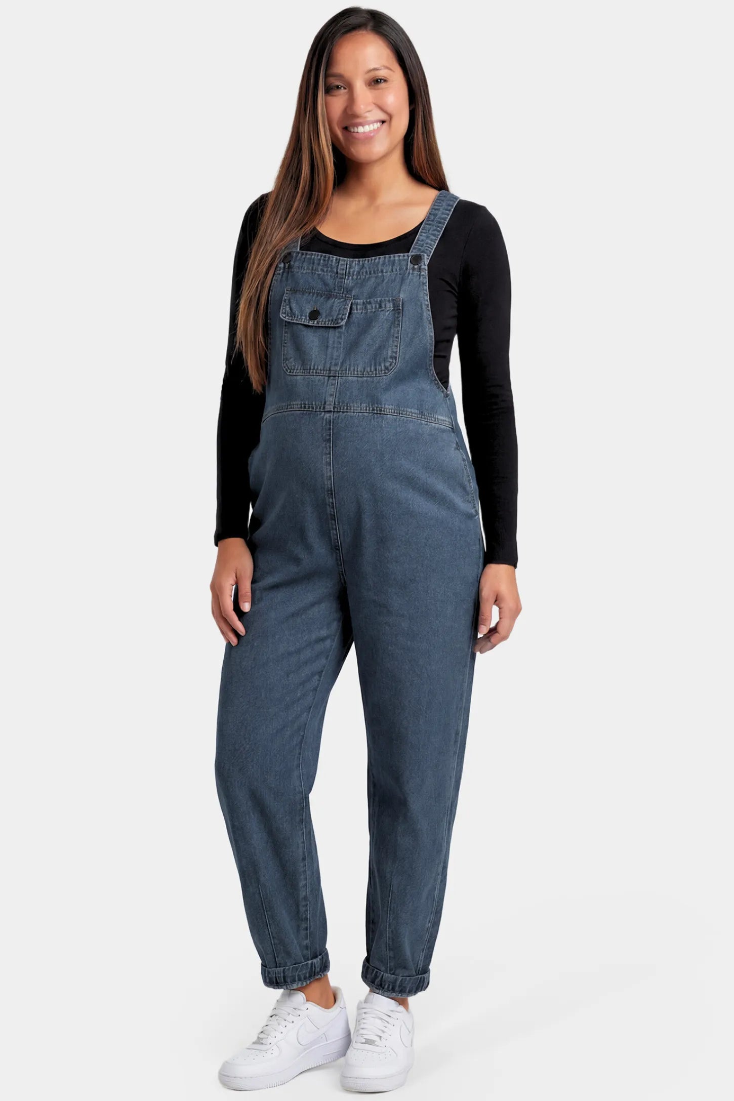 Wide Leg Denim Maternity Overalls