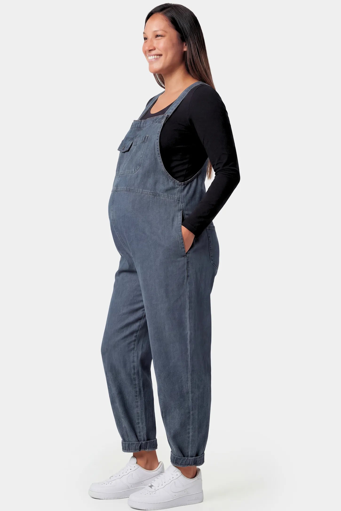 Wide Leg Denim Maternity Overalls