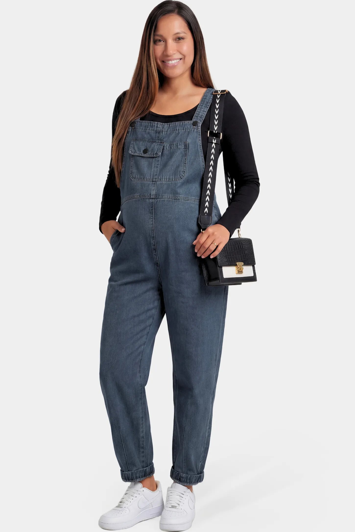 Wide Leg Denim Maternity Overalls