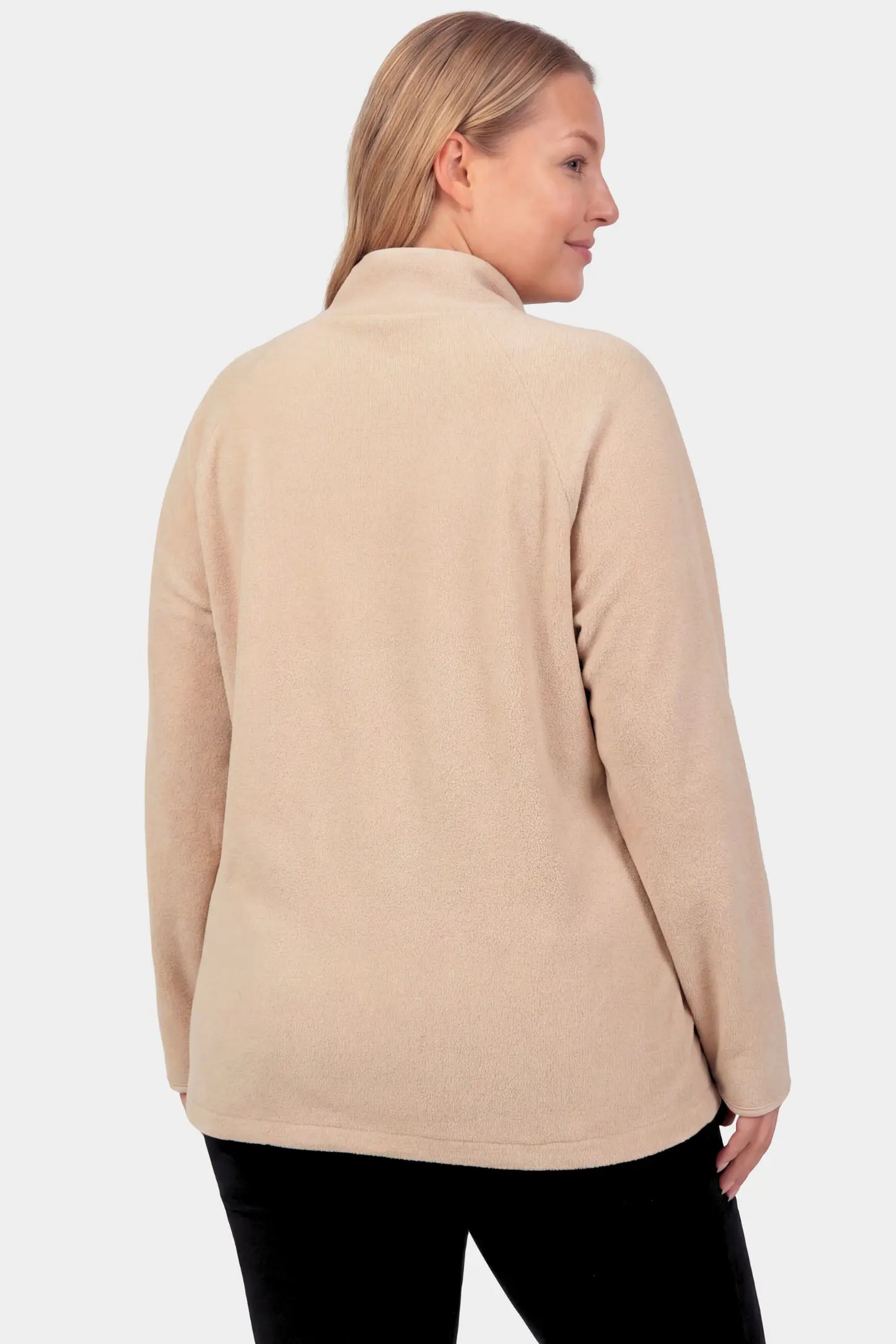 Fleece Mock Neck with Half-Zip Maternity Sweater Fleece Mock Neck with Half-Zip Maternity Sweater in apricot featuring a mock neck and half-zip detail on a pregnant model.