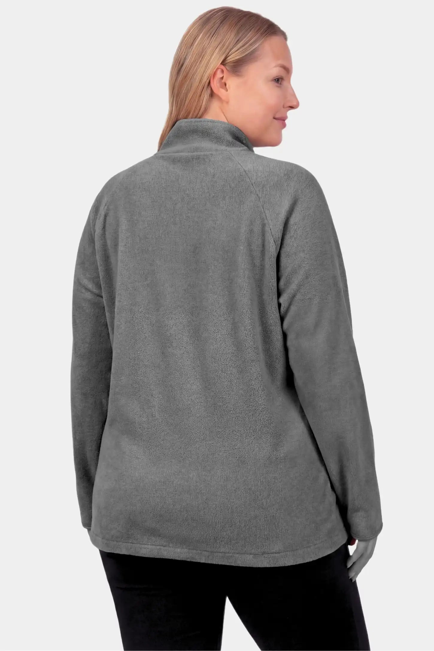 Fleece Mock Neck with Half-Zip Maternity Sweater Fleece Mock Neck with Half-Zip Maternity Sweater in light gray featuring a mock neck and half-zip detail on a pregnant model.