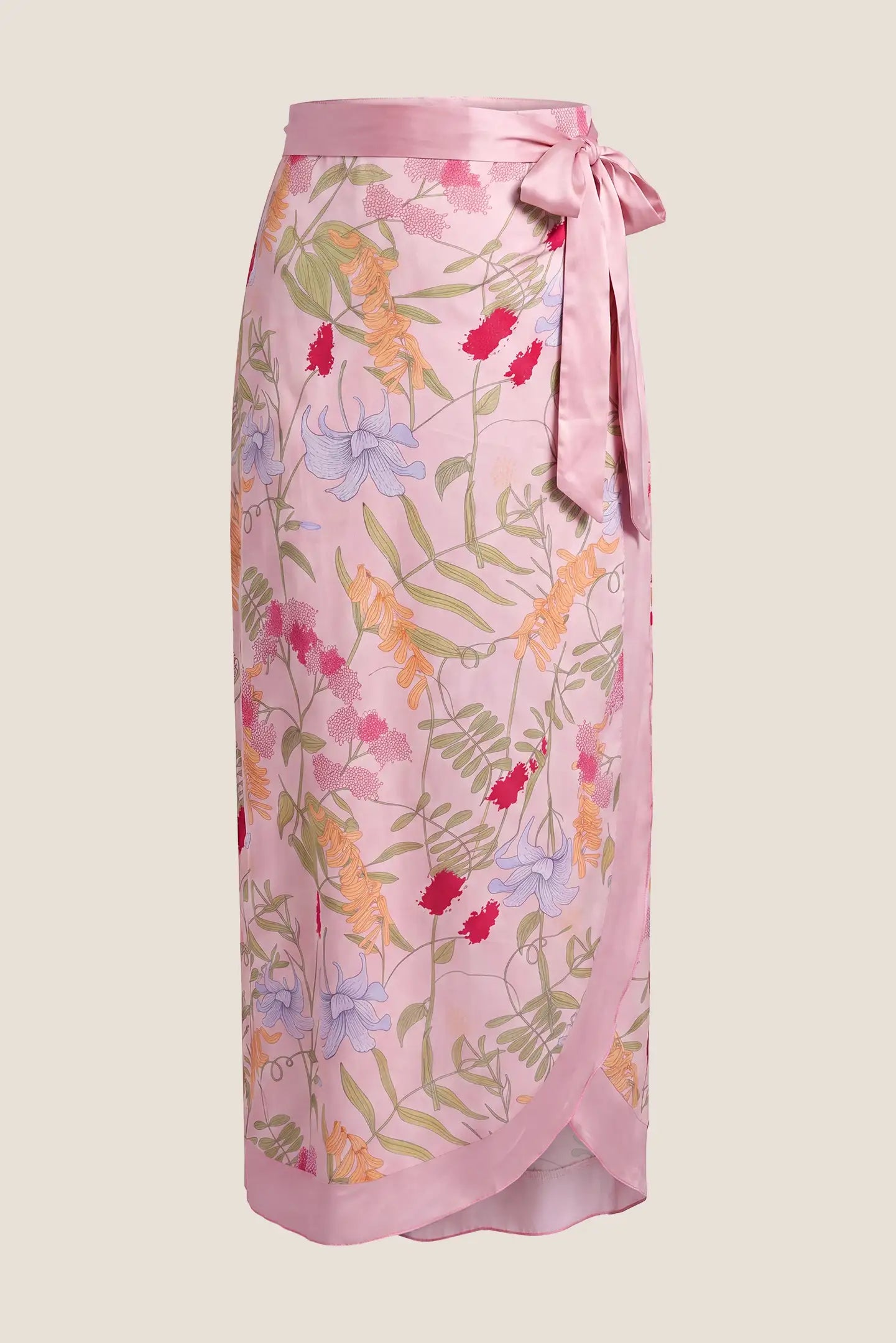 Floral Print Ruffle One-Shoulder Maternity One-Piece Swimsuit & Sarong Set High-Waisted Tie Sarong in Botanical Floral featuring a matching floral print design, adjustable tie detail, lightweight fabric, and a stylish maternity swimwear cover-up displayed in a flat lay view.