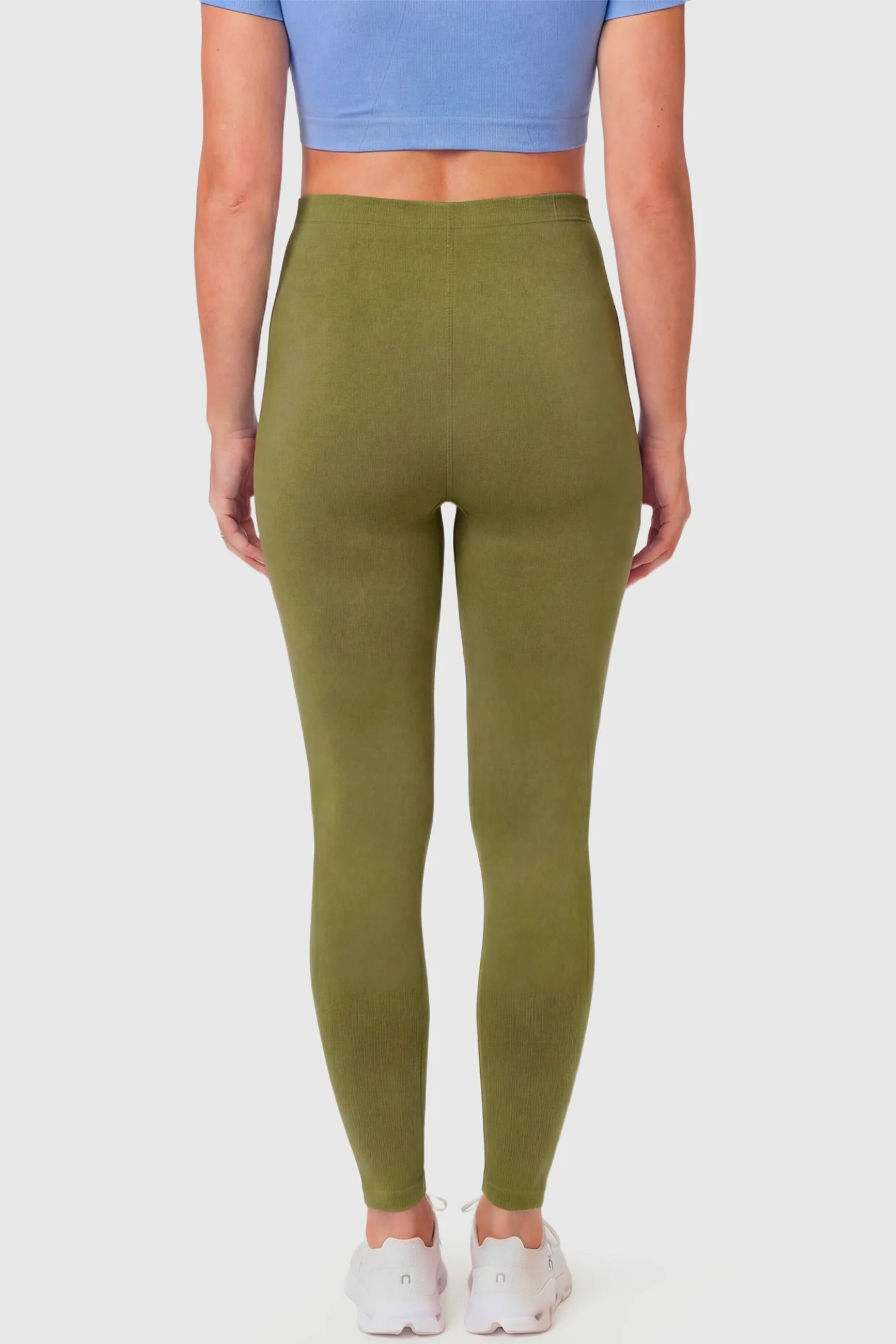 Full-Panel Ankle-Length Maternity Yoga Leggings Full-Panel Ankle-Length Maternity Yoga Leggings in army green featuring full-length fit on pregnant model.