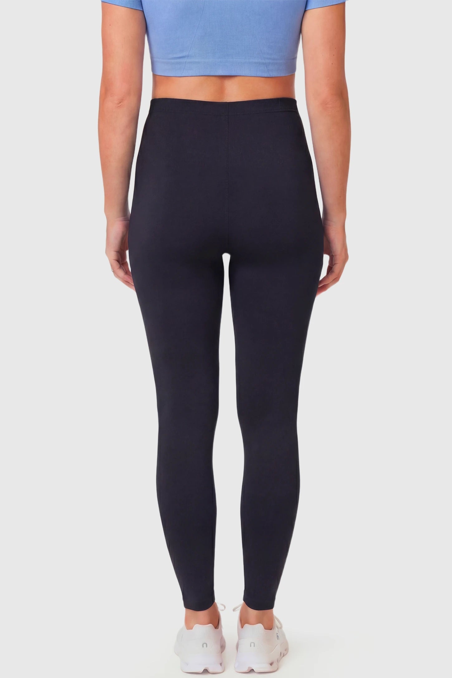 Full-Panel Ankle-Length Maternity Yoga Leggings Full-Panel Ankle-Length Maternity Yoga Leggings in black featuring full-length fit on pregnant model.