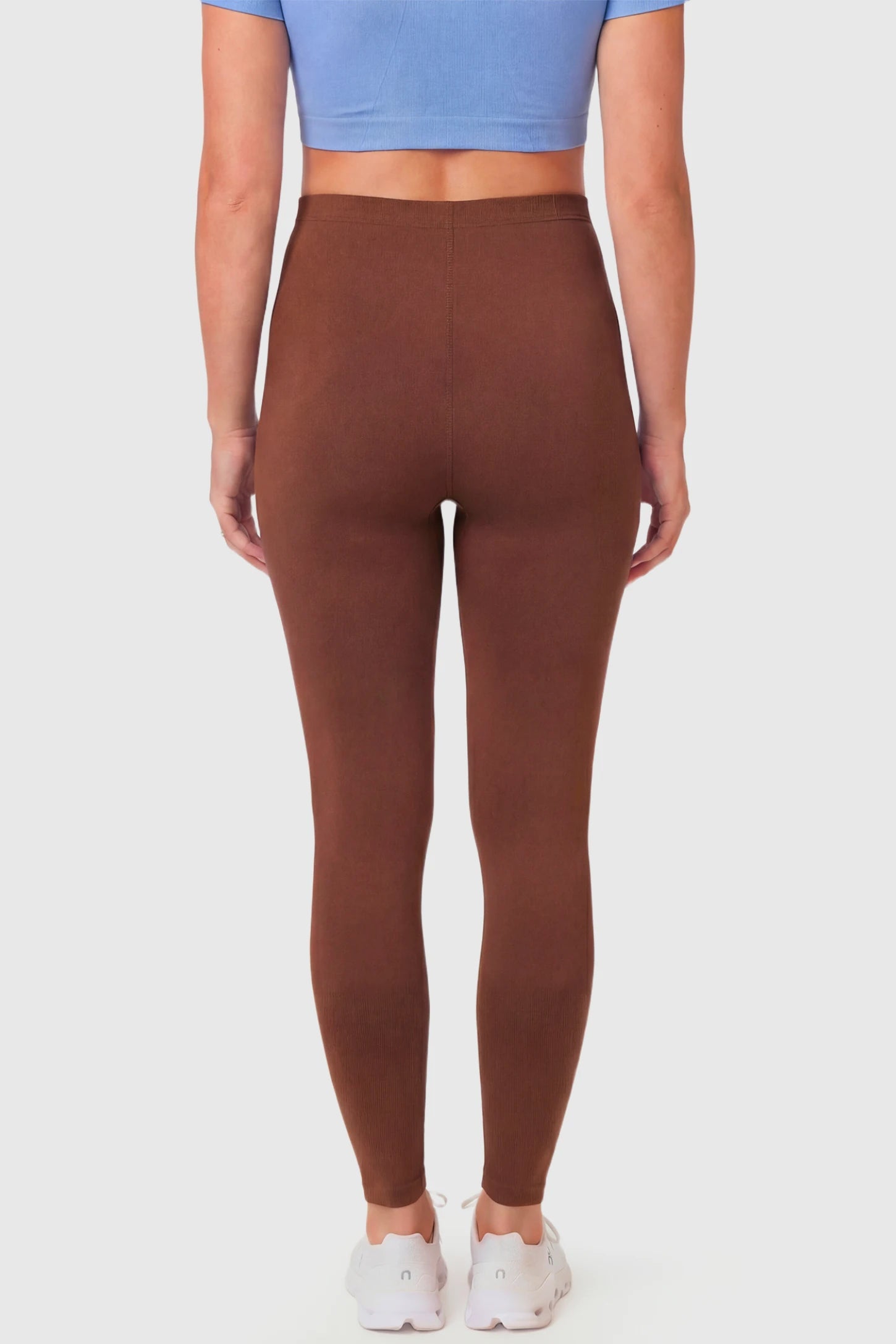 Full-Panel Ankle-Length Maternity Yoga Leggings Full-Panel Ankle-Length Maternity Yoga Leggings in coffee featuring full-length fit on pregnant model.