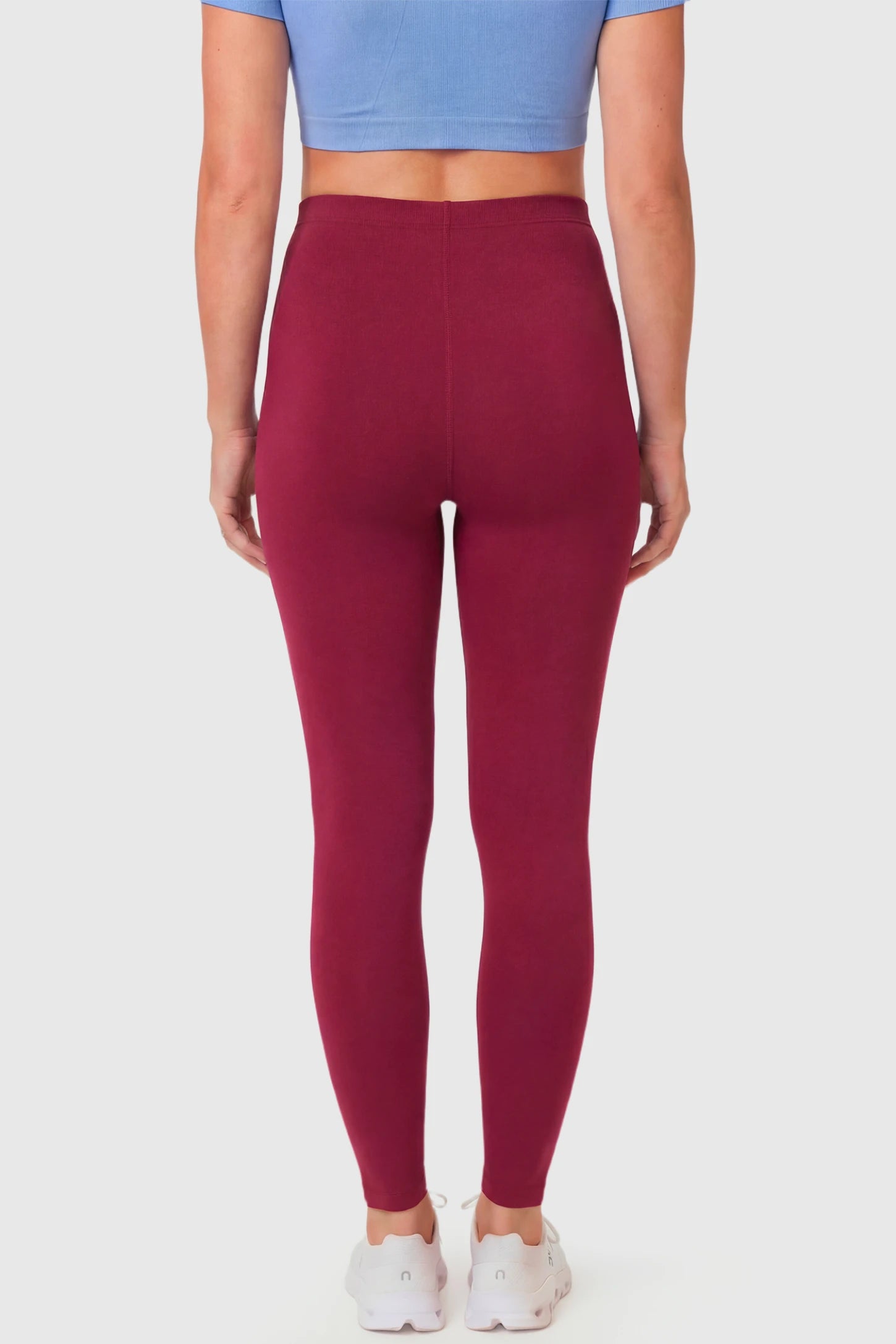 Full-Panel Ankle-Length Maternity Yoga Leggings Full-Panel Ankle-Length Maternity Yoga Leggings in brick red featuring full-length fit on pregnant model.