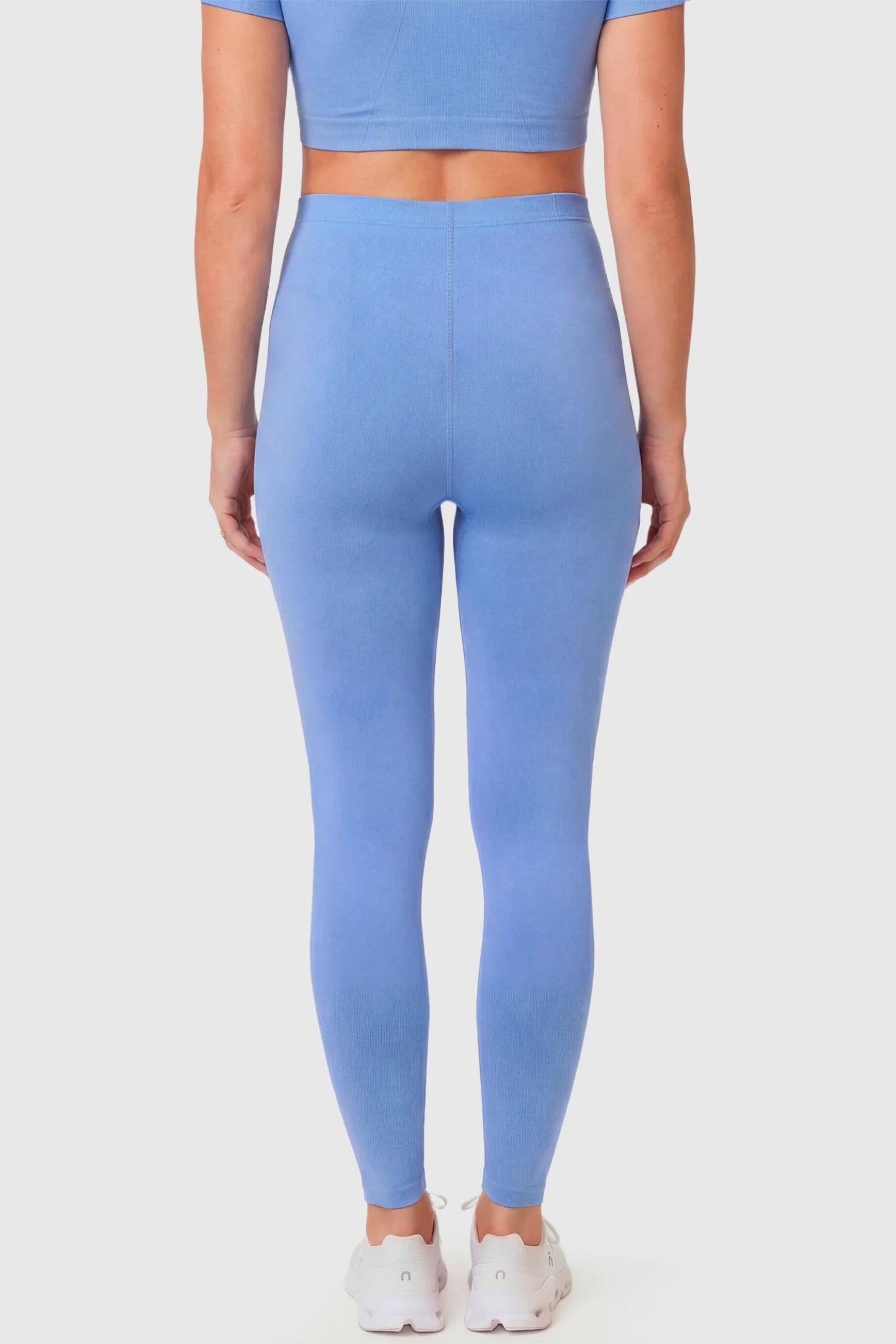 Full-Panel Ankle-Length Maternity Yoga Leggings Full-Panel Ankle-Length Maternity Yoga Leggings in sky blue featuring full-length fit on pregnant model.