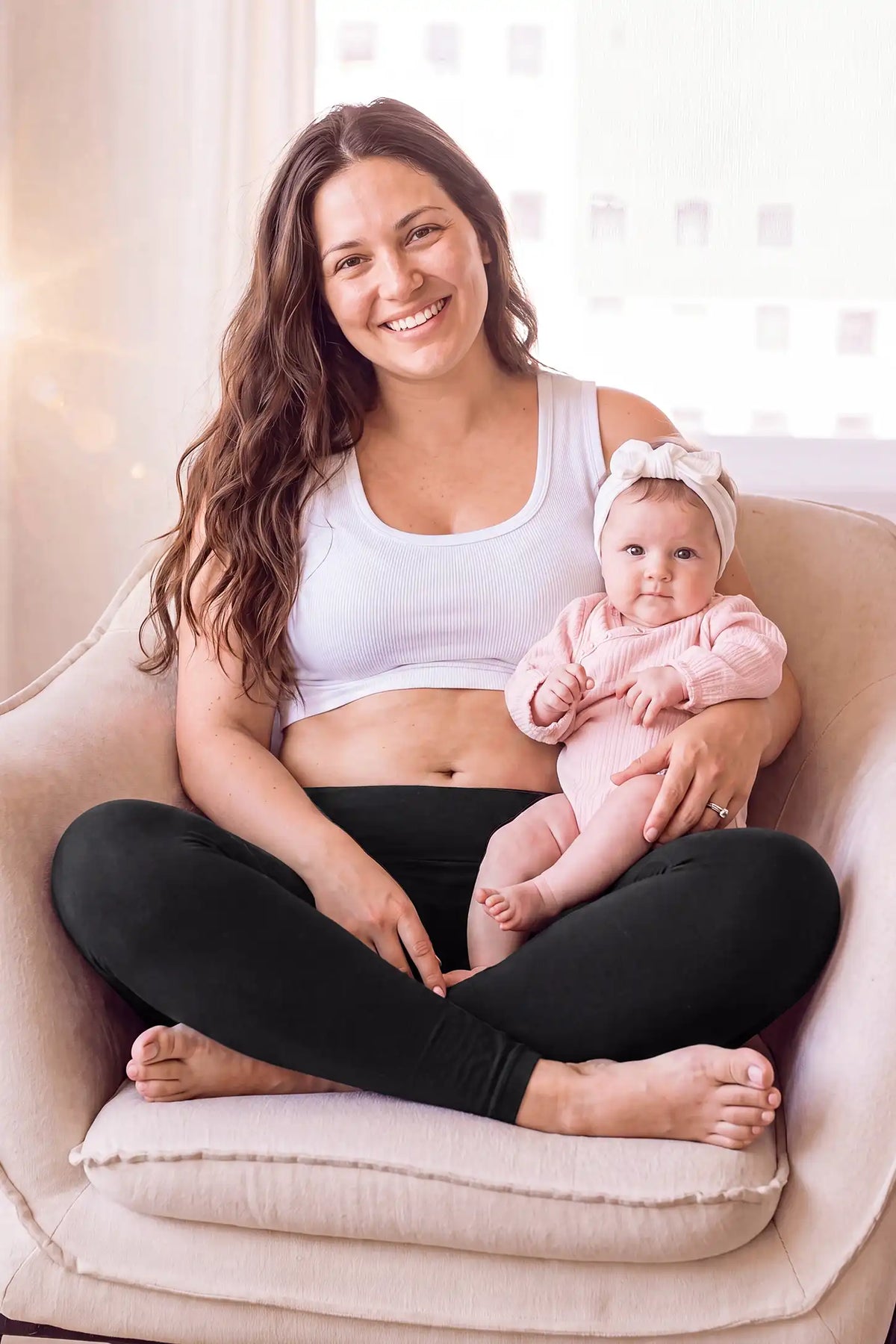 High Waist Full Length Maternity Leggings High Waist Full Length Maternity Leggings in Black featuring soft breathable moisture-wicking fabric, gentle belly support, and comfortable maternity loungewear style during a cozy baby moment.