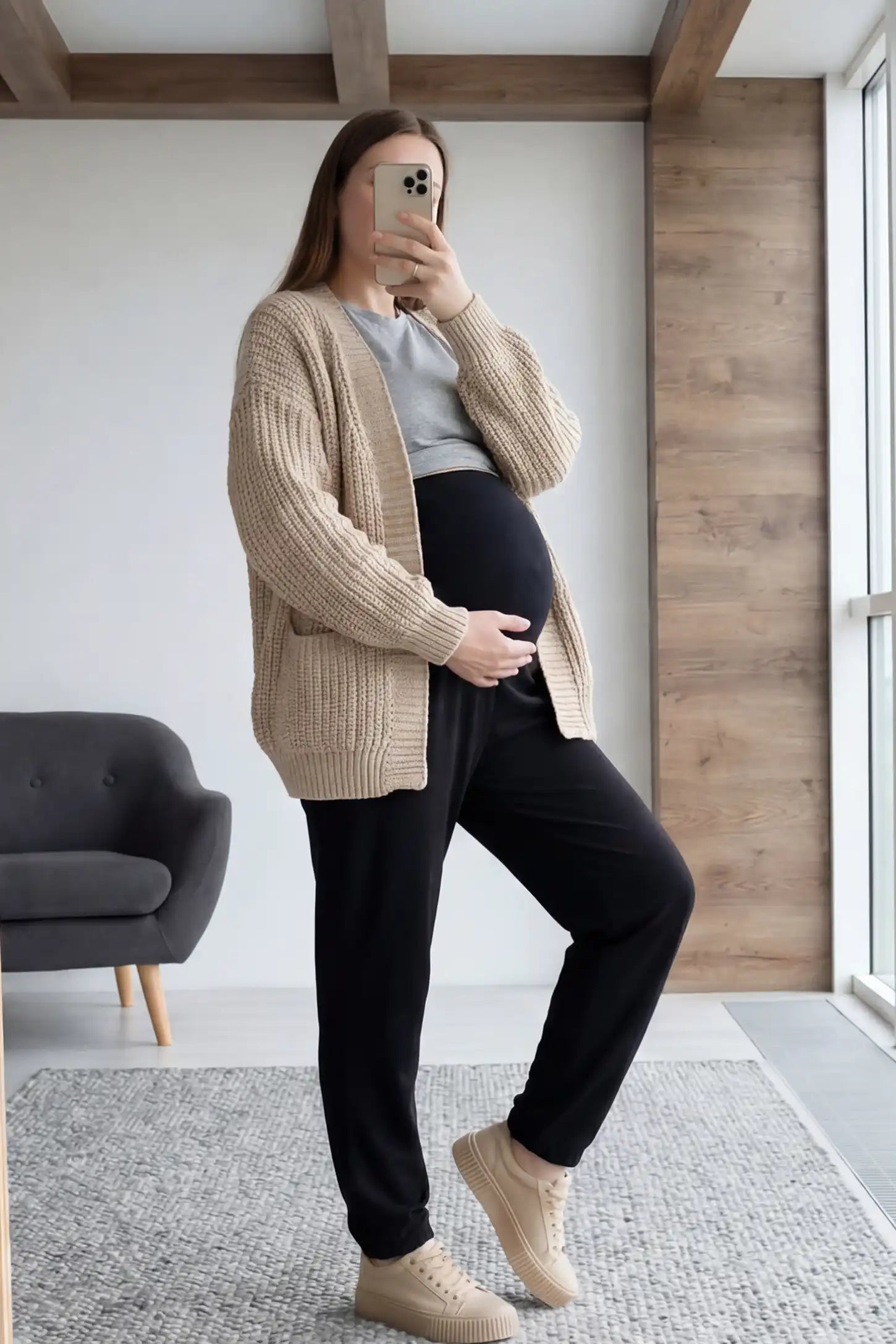 Seamless Support Maternity Belly Band Seamless Support Maternity Belly Band in black featuring wide high-rise fit and seamless tubular design on pregnant model.