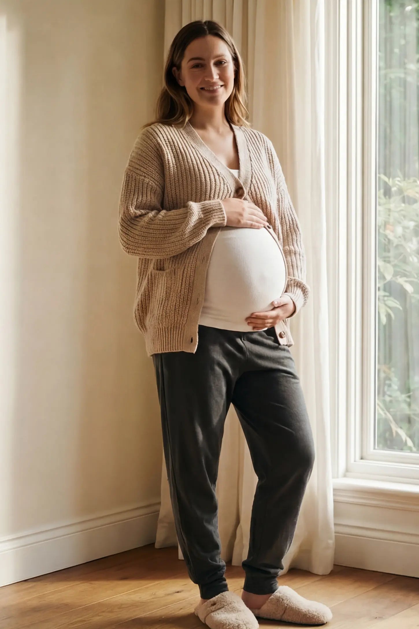 Seamless Support Maternity Belly Band Seamless Support Maternity Belly Band in white featuring wide high-rise fit and seamless tubular design on pregnant model.