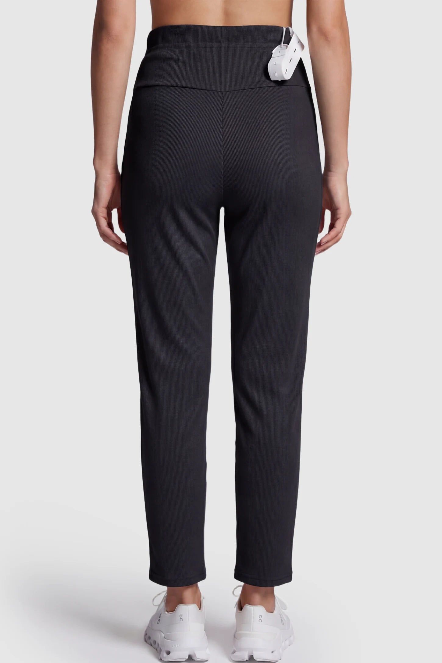 Adjustable Elastic Waist Straight Leg Maternity Pants Straight Leg Maternity Pants in black featuring an adjustable elastic waist on a pregnant model.