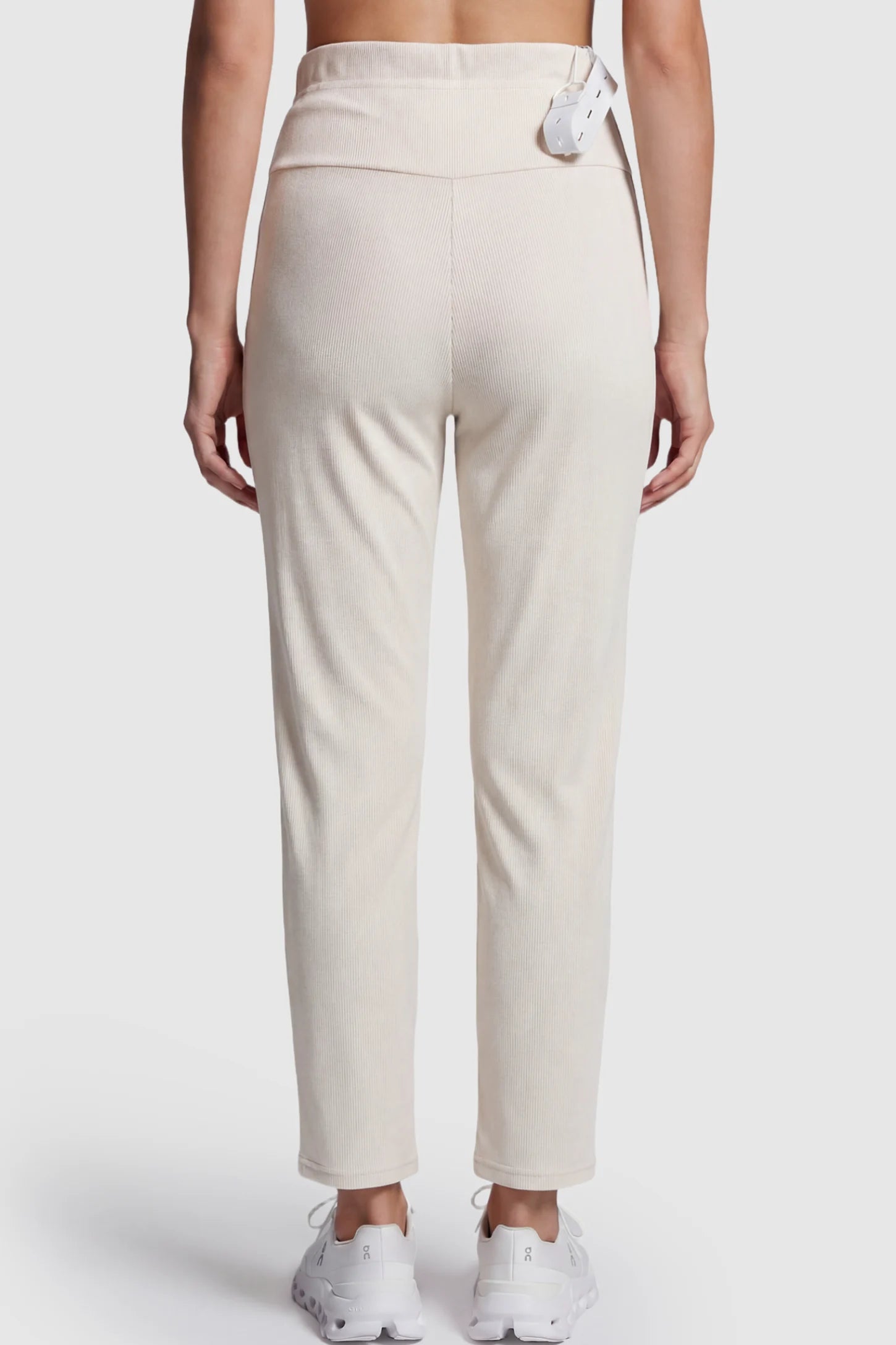 Adjustable Elastic Waist Straight Leg Maternity Pants Straight Leg Maternity Pants in light apricot featuring an adjustable elastic waist on a pregnant model.