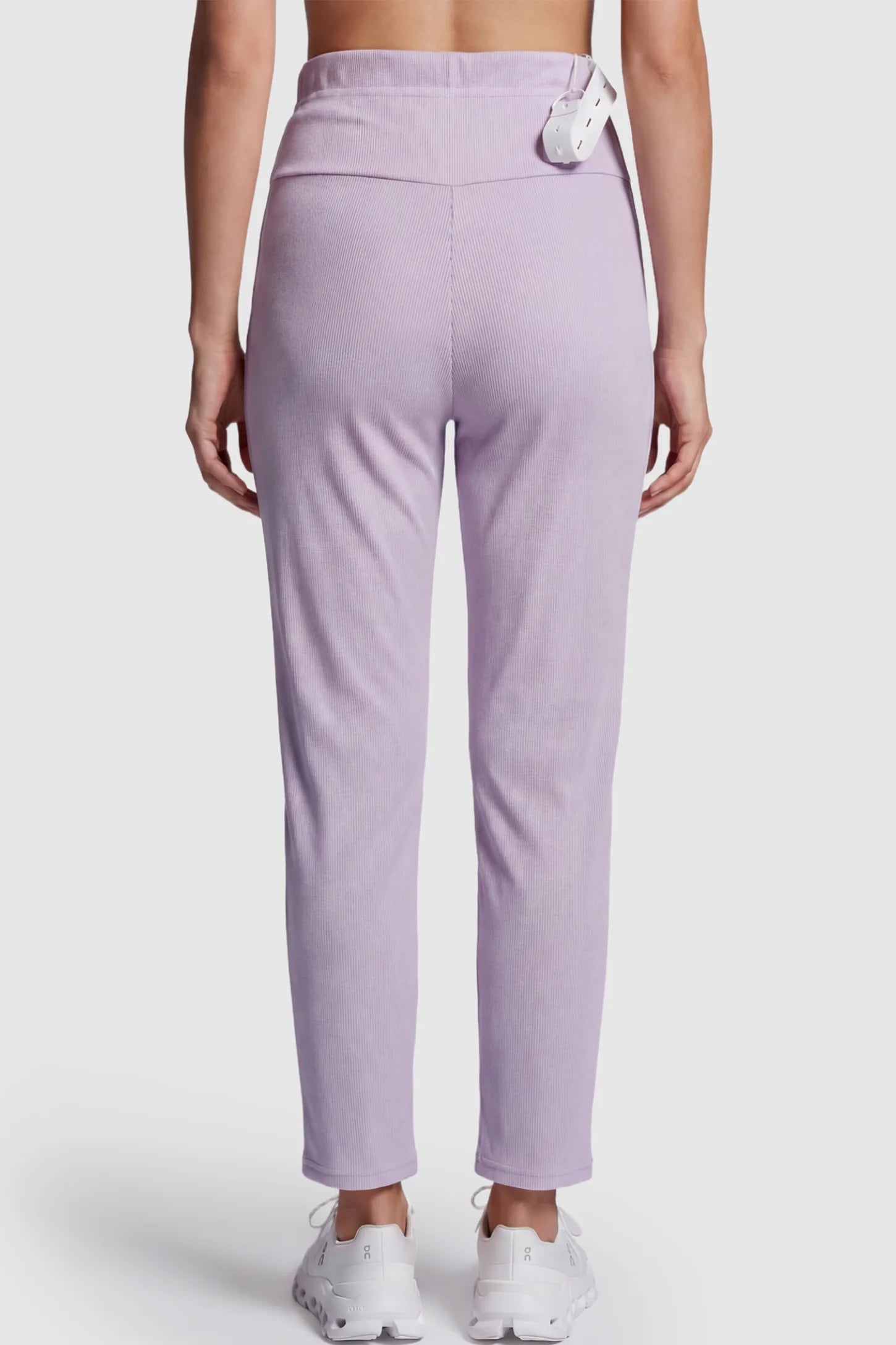 Adjustable Elastic Waist Straight Leg Maternity Pants Straight Leg Maternity Pants in light purple featuring an adjustable elastic waist on a pregnant model.