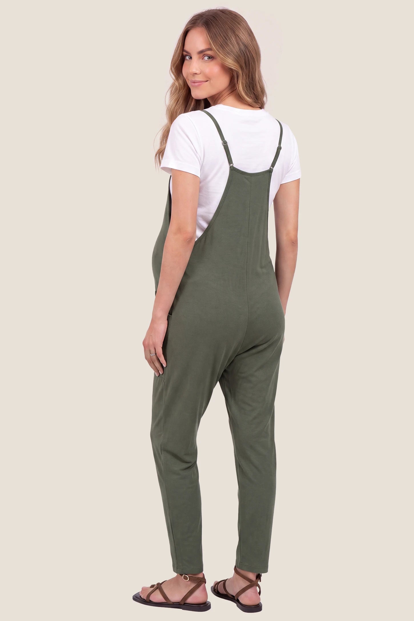 Adjustable Strap Pocketed Relaxed Maternity Jumpsuit