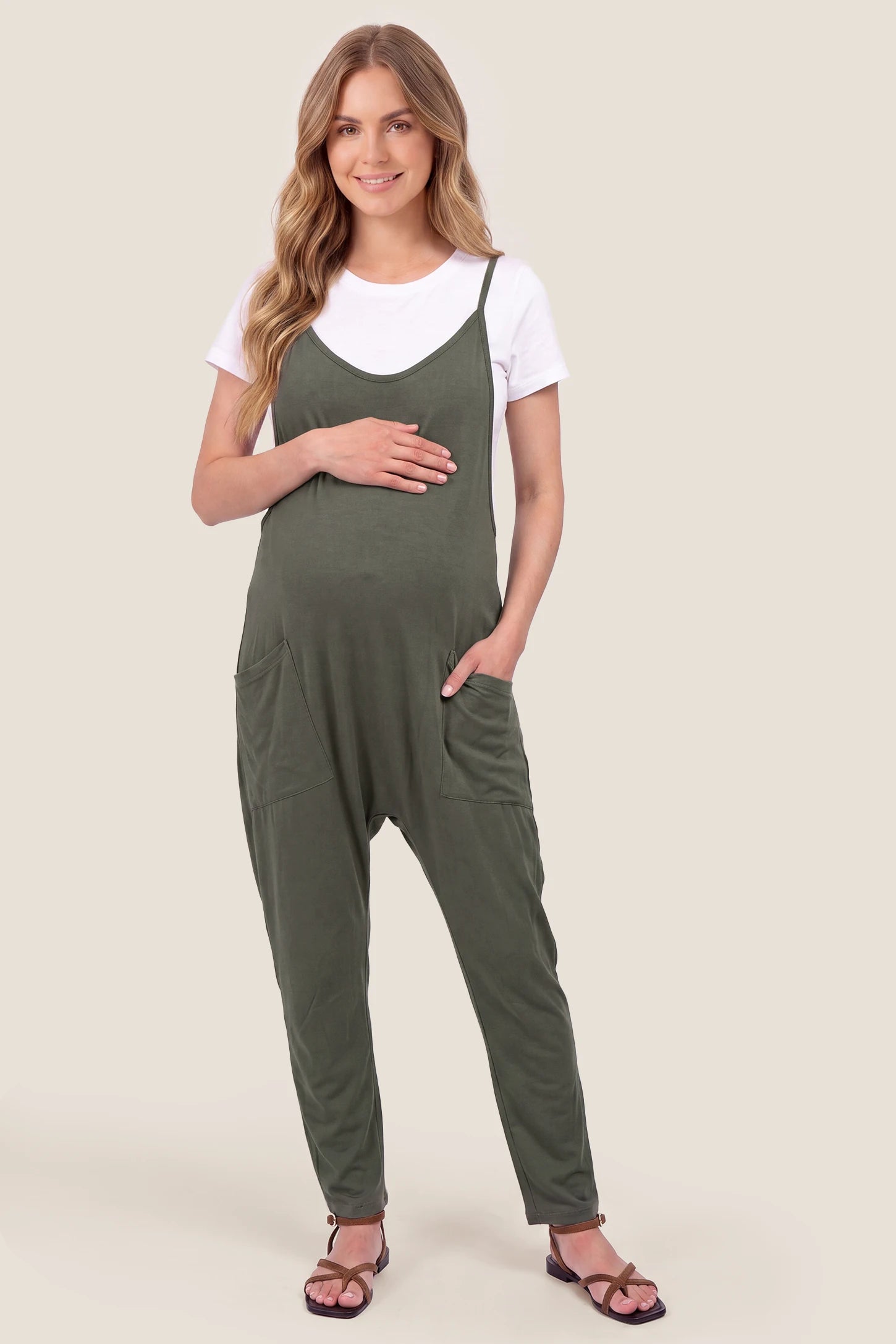 Adjustable Strap Pocketed Relaxed Maternity Jumpsuit