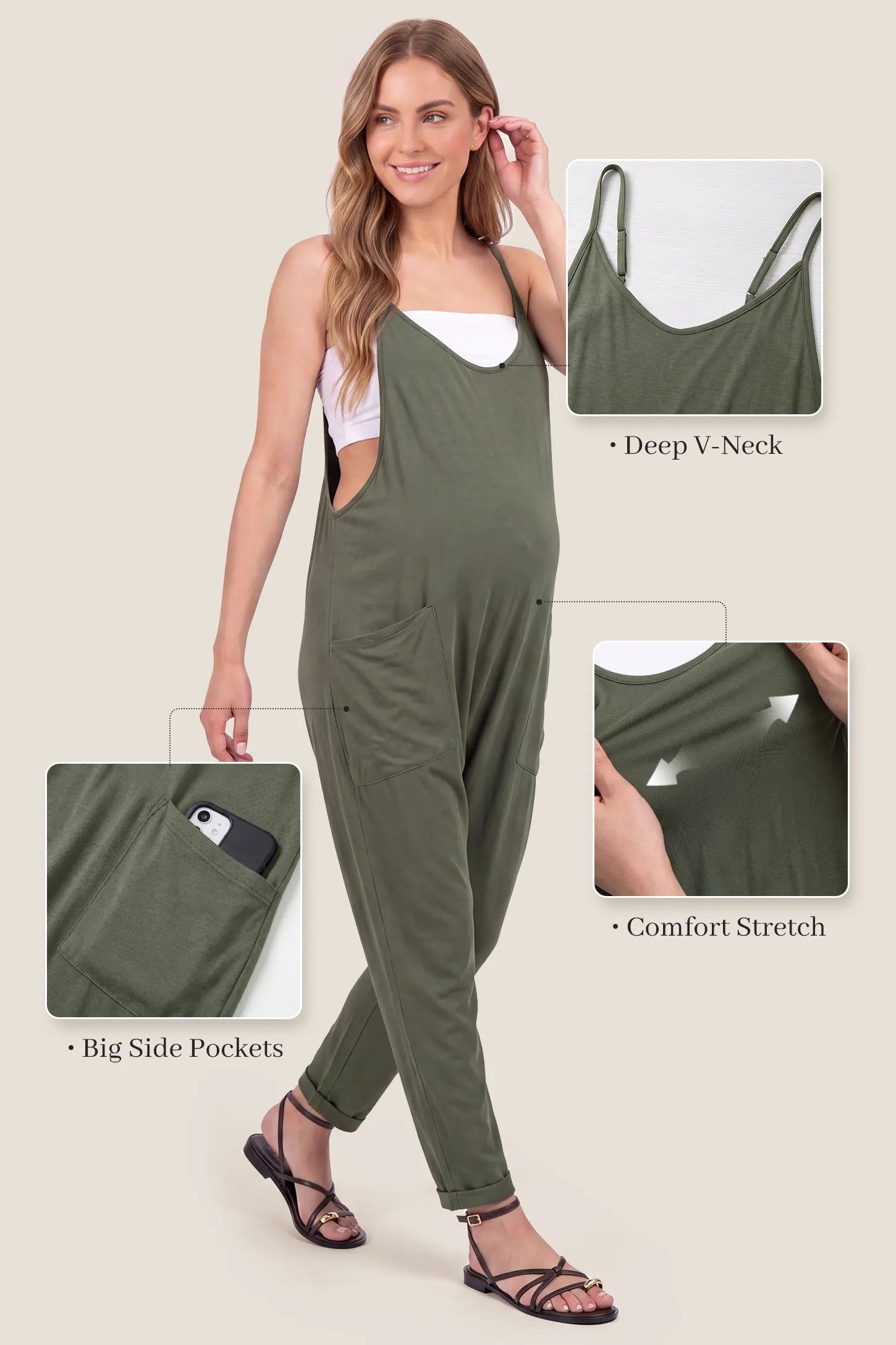 Adjustable Strap Pocketed Relaxed Maternity Jumpsuit