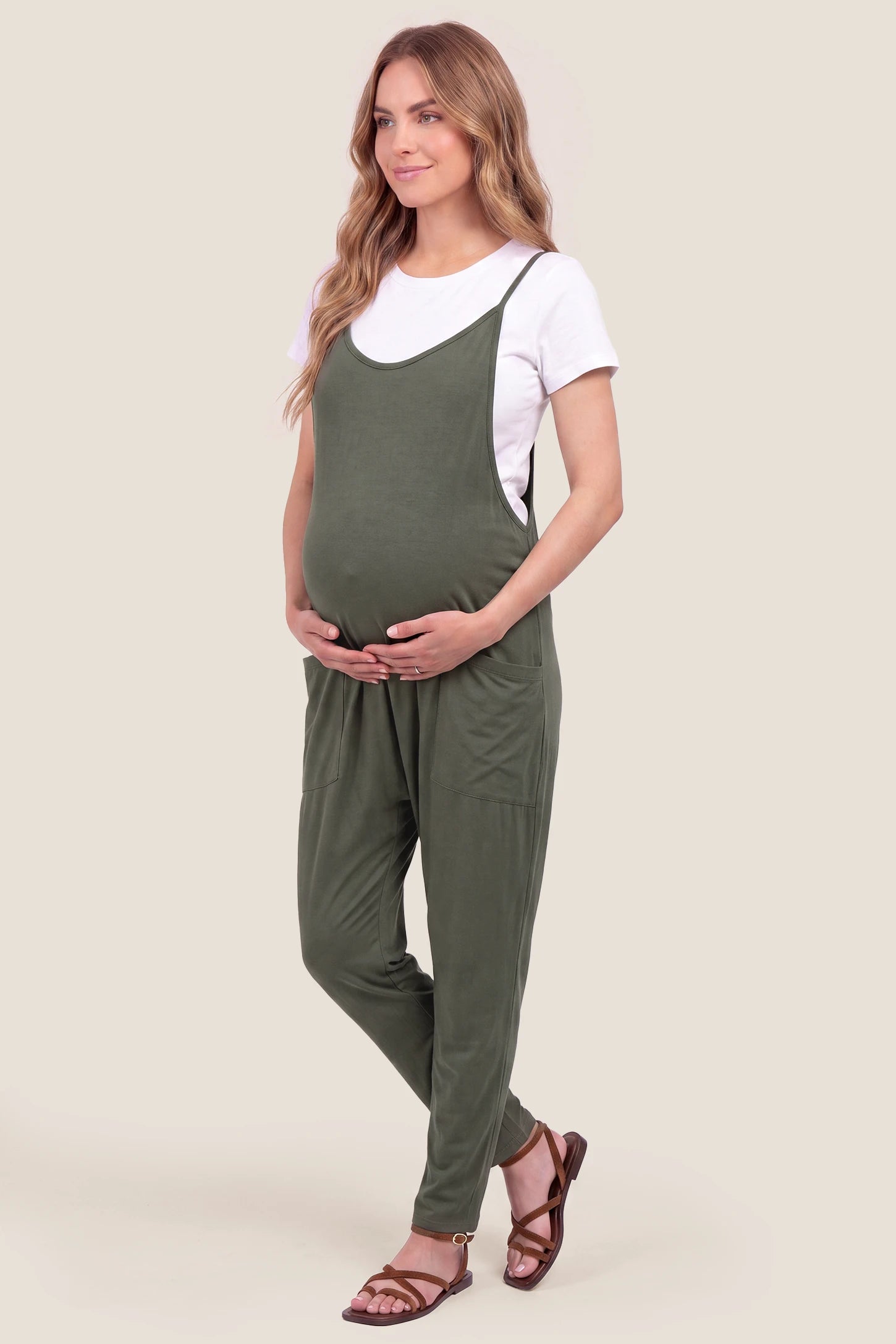 Adjustable Strap Pocketed Relaxed Maternity Jumpsuit