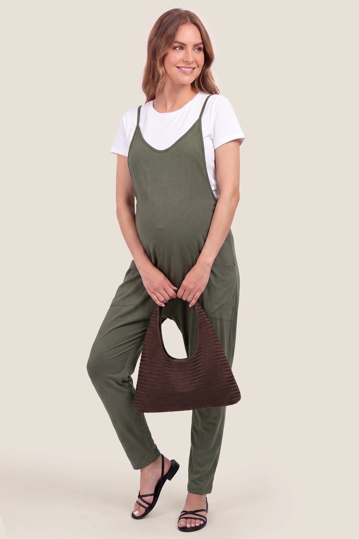 Adjustable Strap Pocketed Relaxed Maternity Jumpsuit
