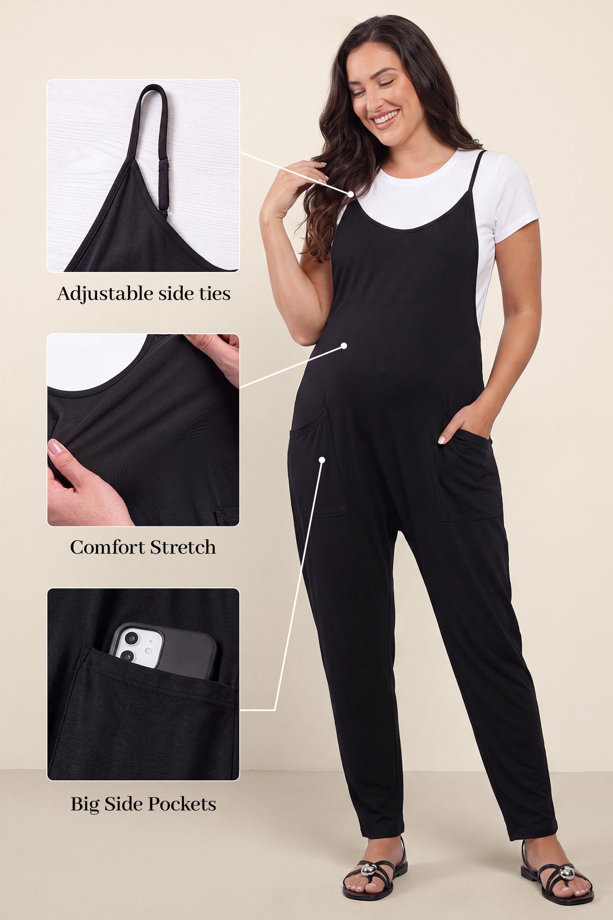 Adjustable Strap Pocketed Relaxed Maternity Jumpsuit
