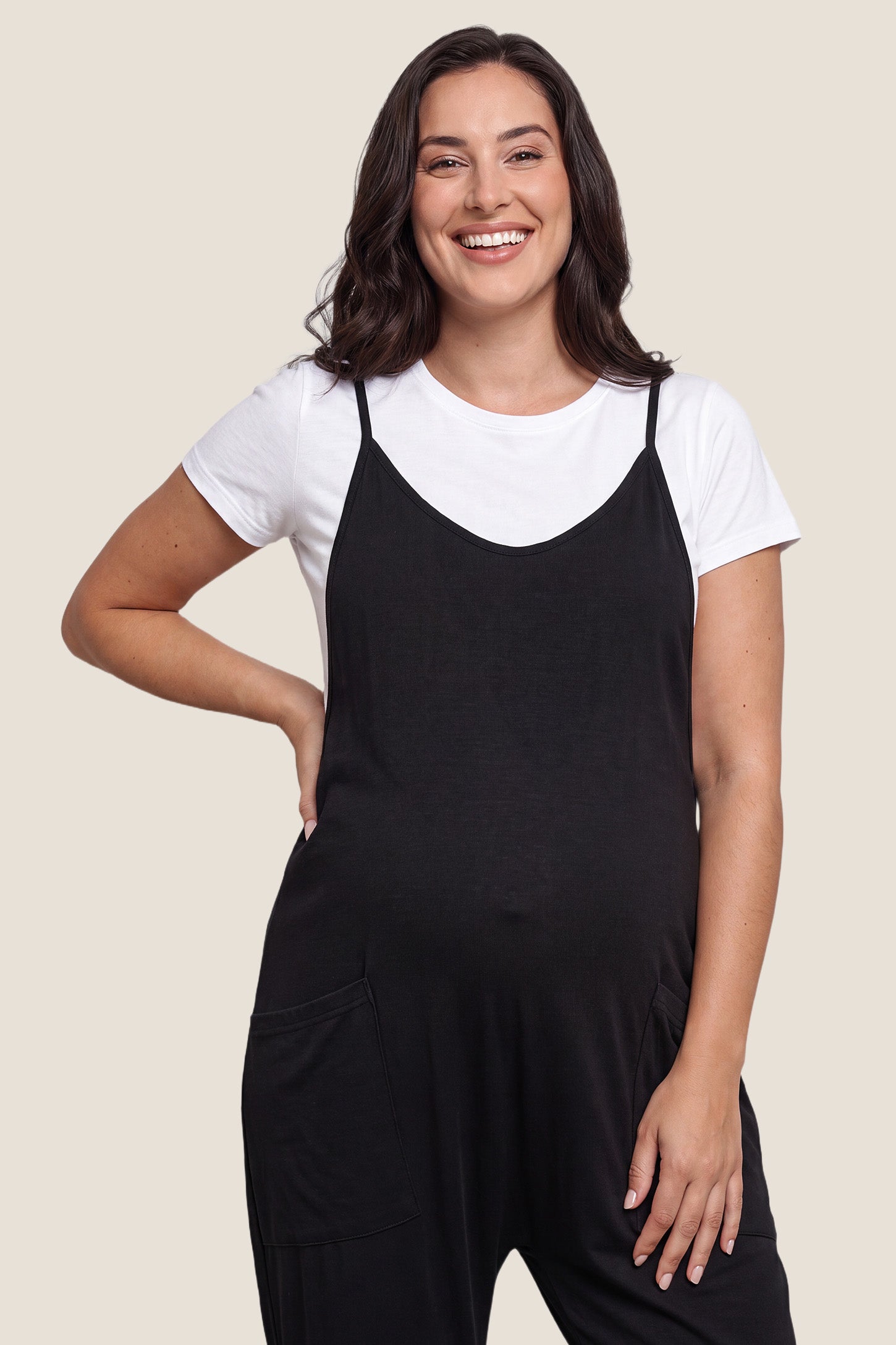 Adjustable Strap Pocketed Relaxed Maternity Jumpsuit