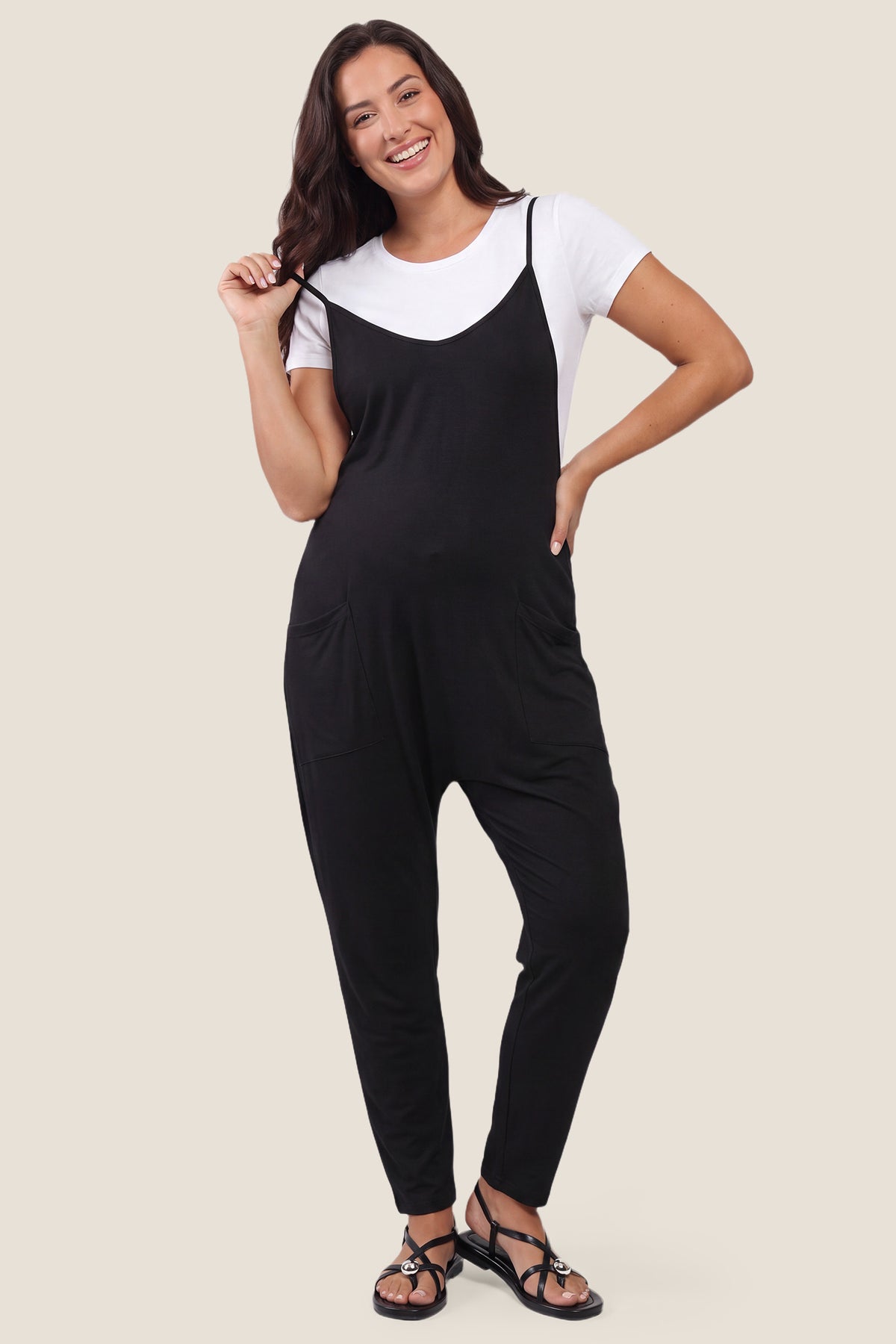 Adjustable Strap Pocketed Relaxed Maternity Jumpsuit