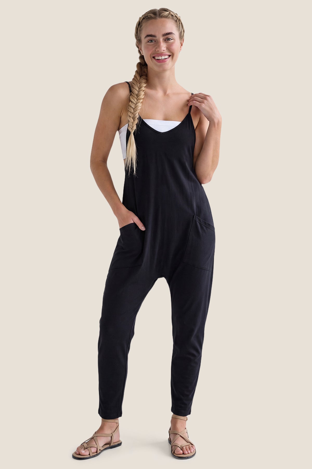 Adjustable Strap Pocketed Relaxed Maternity Jumpsuit
