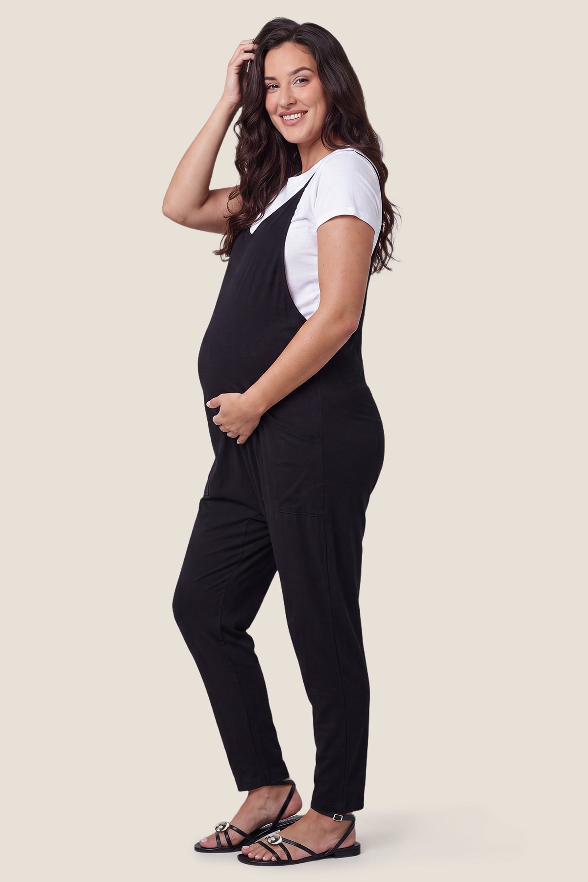 Adjustable Strap Pocketed Relaxed Maternity Jumpsuit