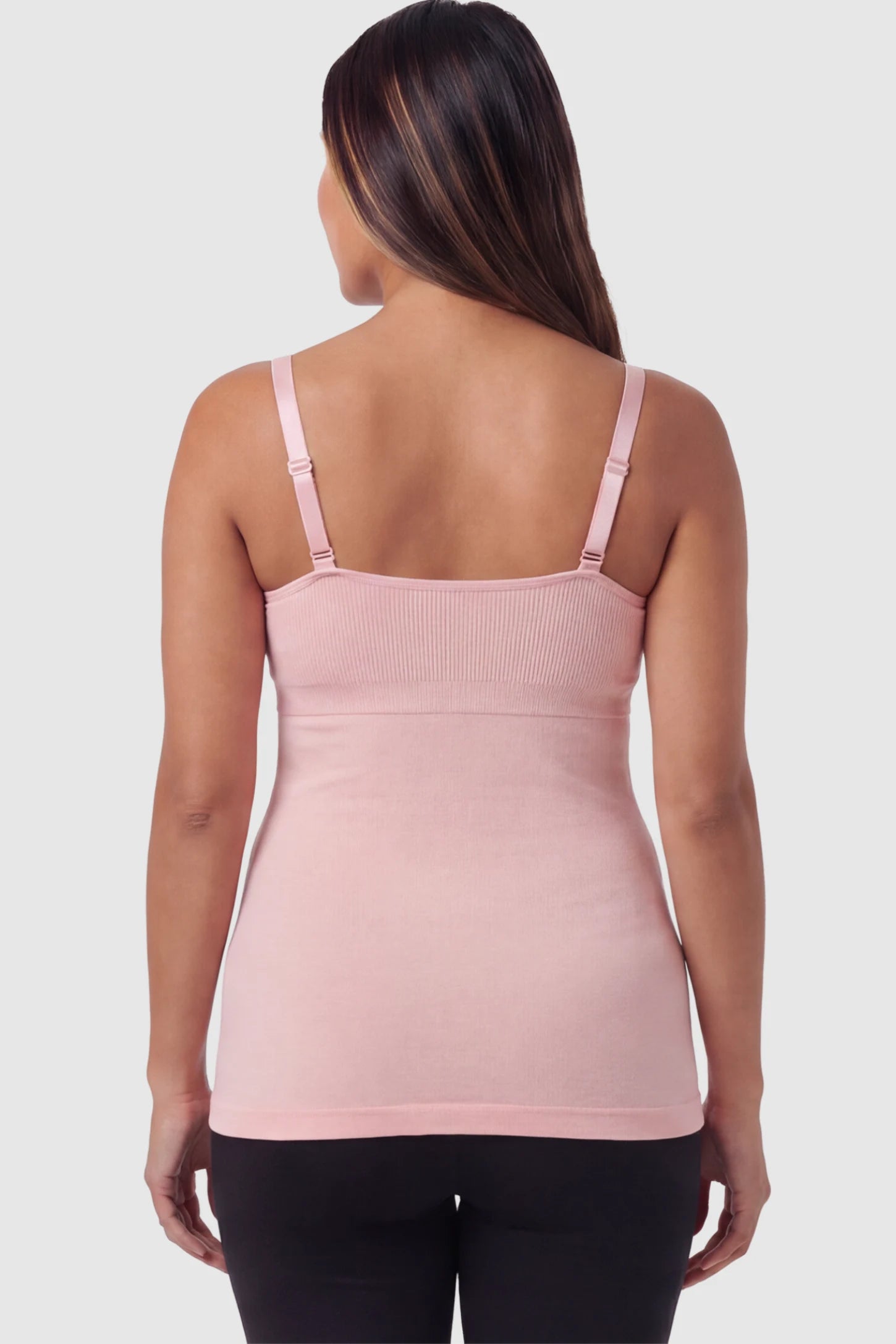 Solid Seamless Maternity & Nursing Camisole Solid Seamless Maternity & Nursing Camisole in Pink on a pregnant model.