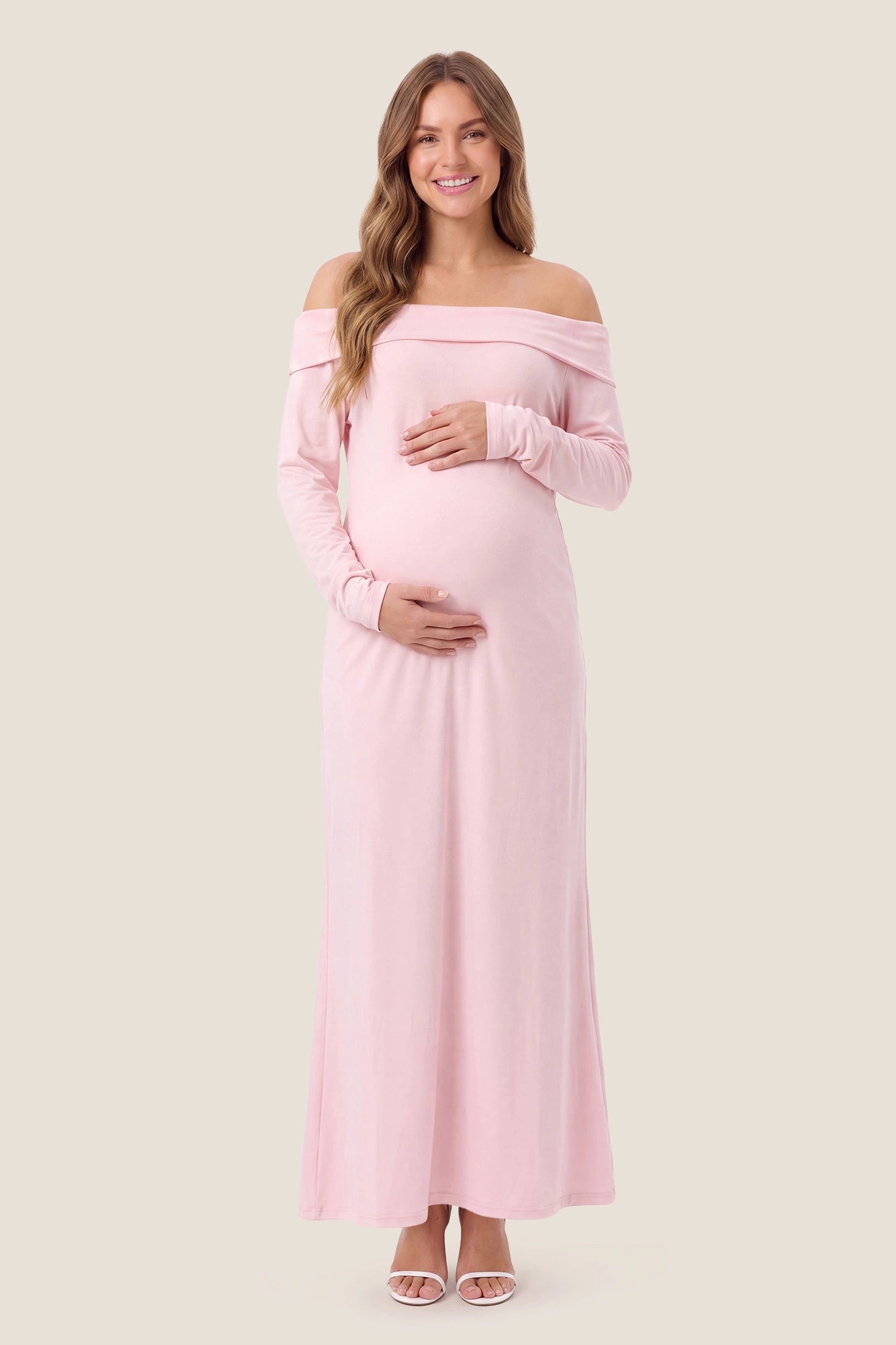 Solid Off Shoulder Bodycon Maternity Maxi Dress