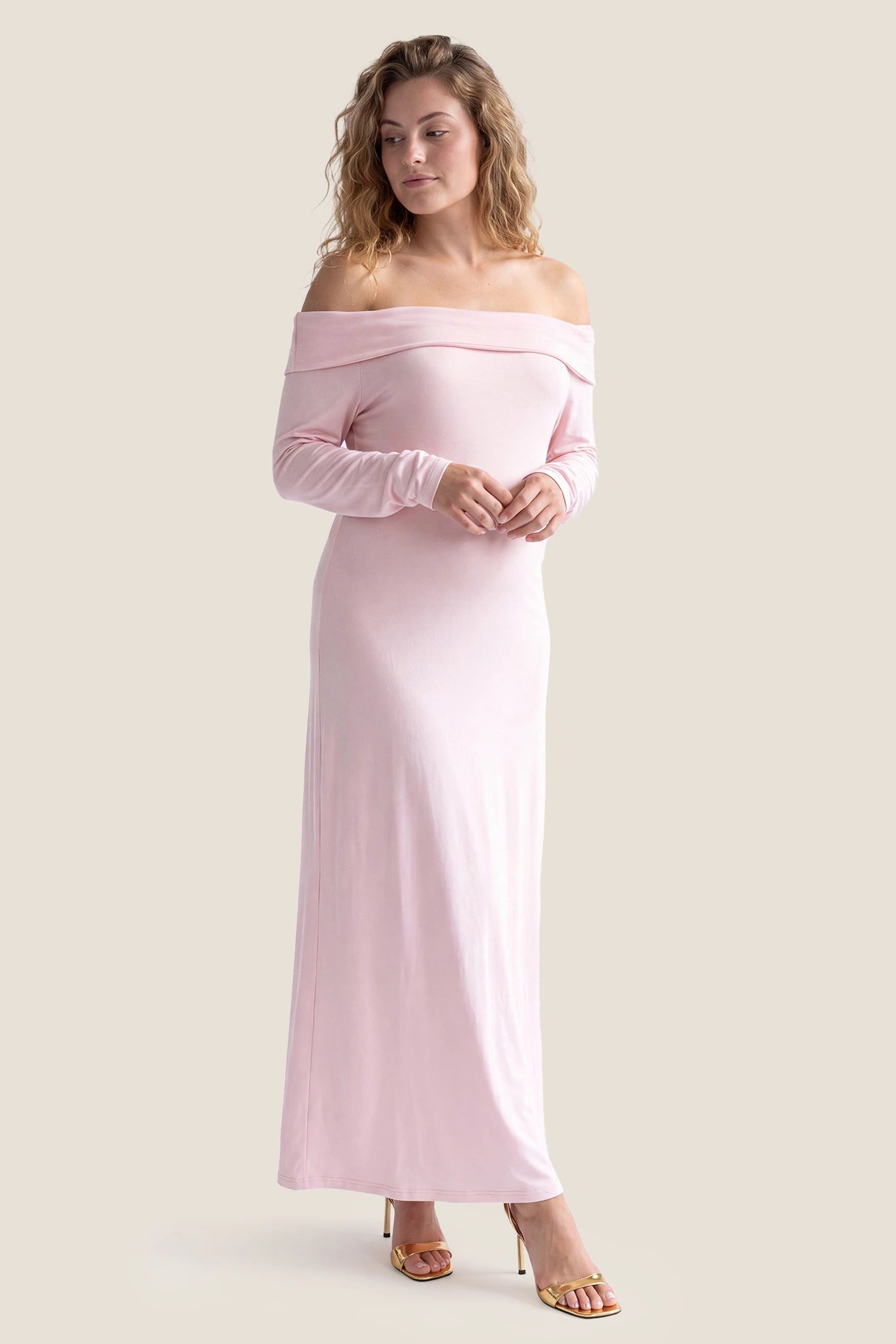 Solid Off Shoulder Bodycon Maternity Maxi Dress