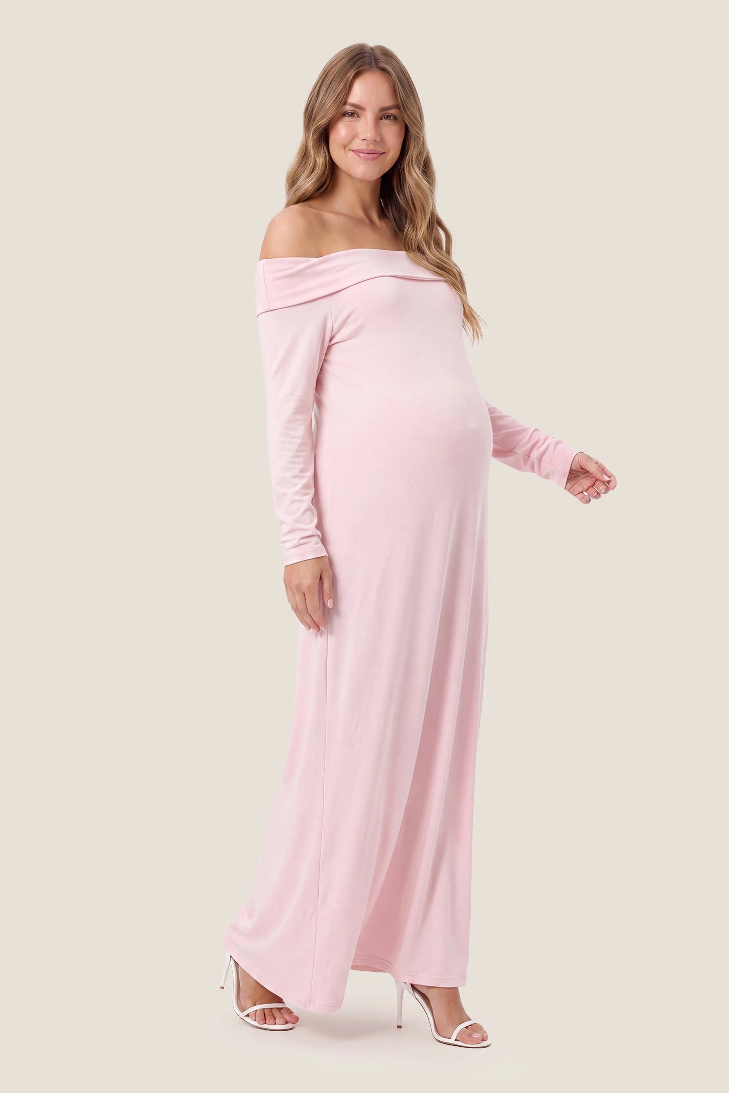 Solid Off Shoulder Bodycon Maternity Maxi Dress