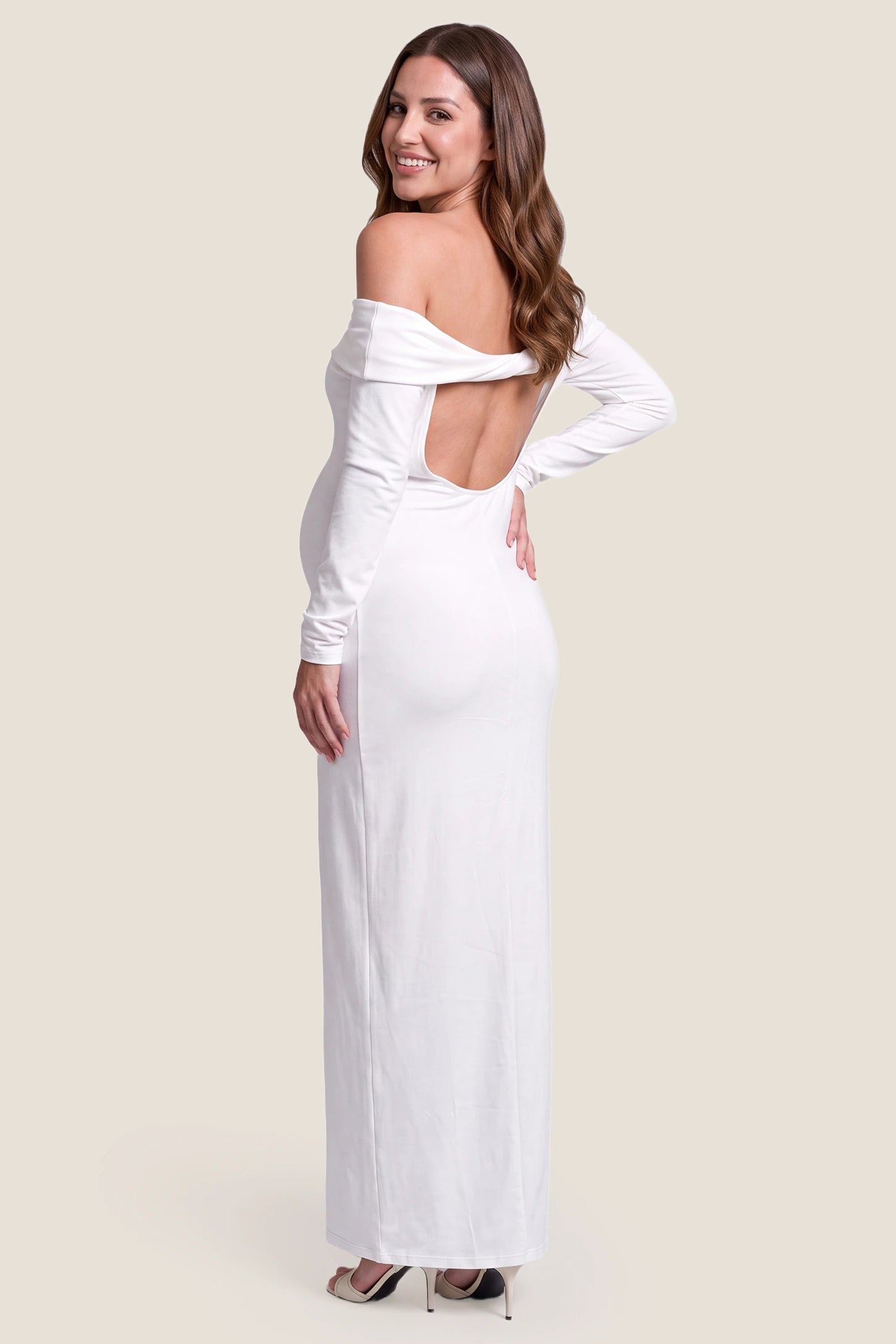 Solid Off Shoulder Bodycon Maternity Maxi Dress