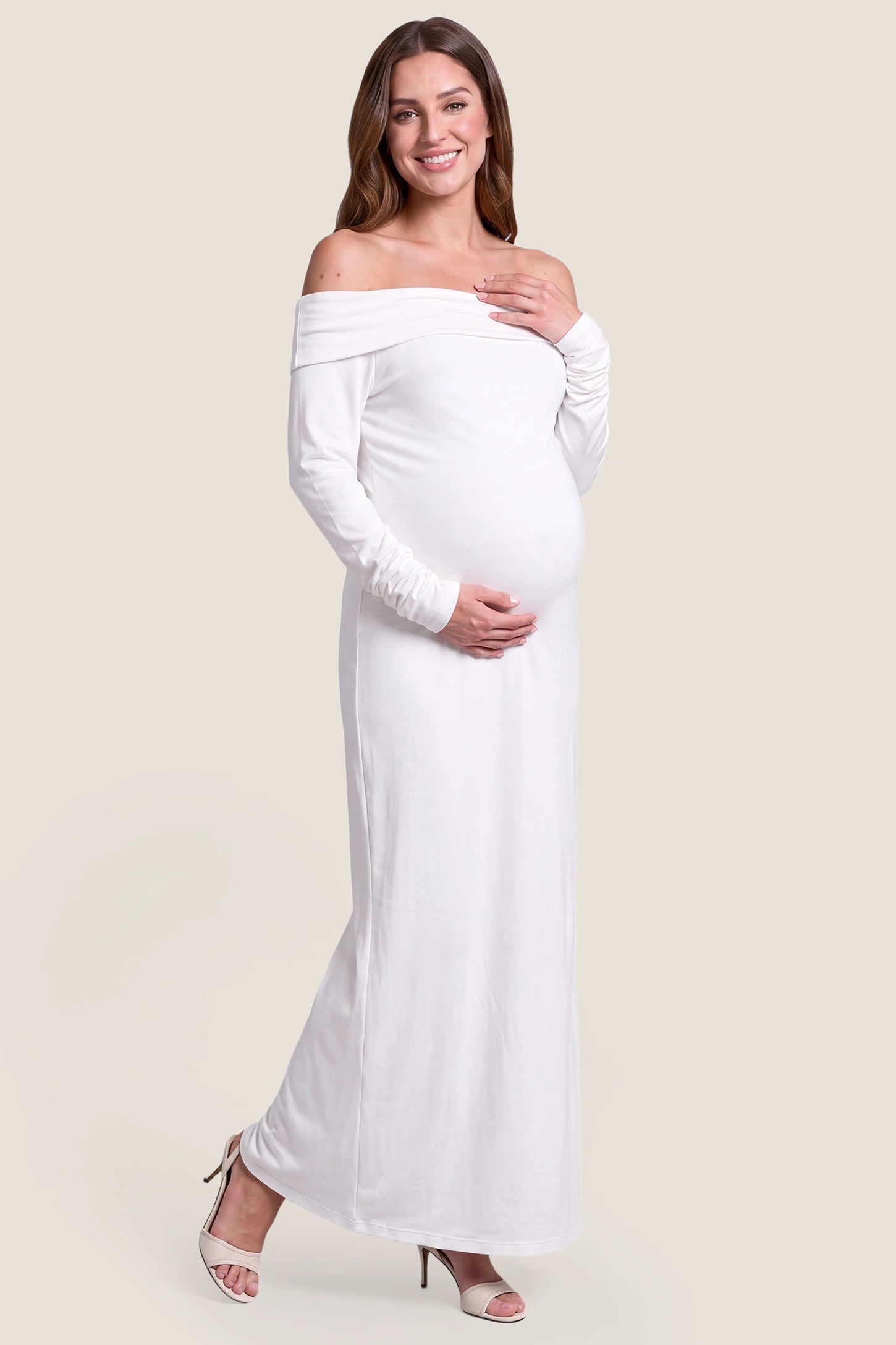 Solid Off Shoulder Bodycon Maternity Maxi Dress