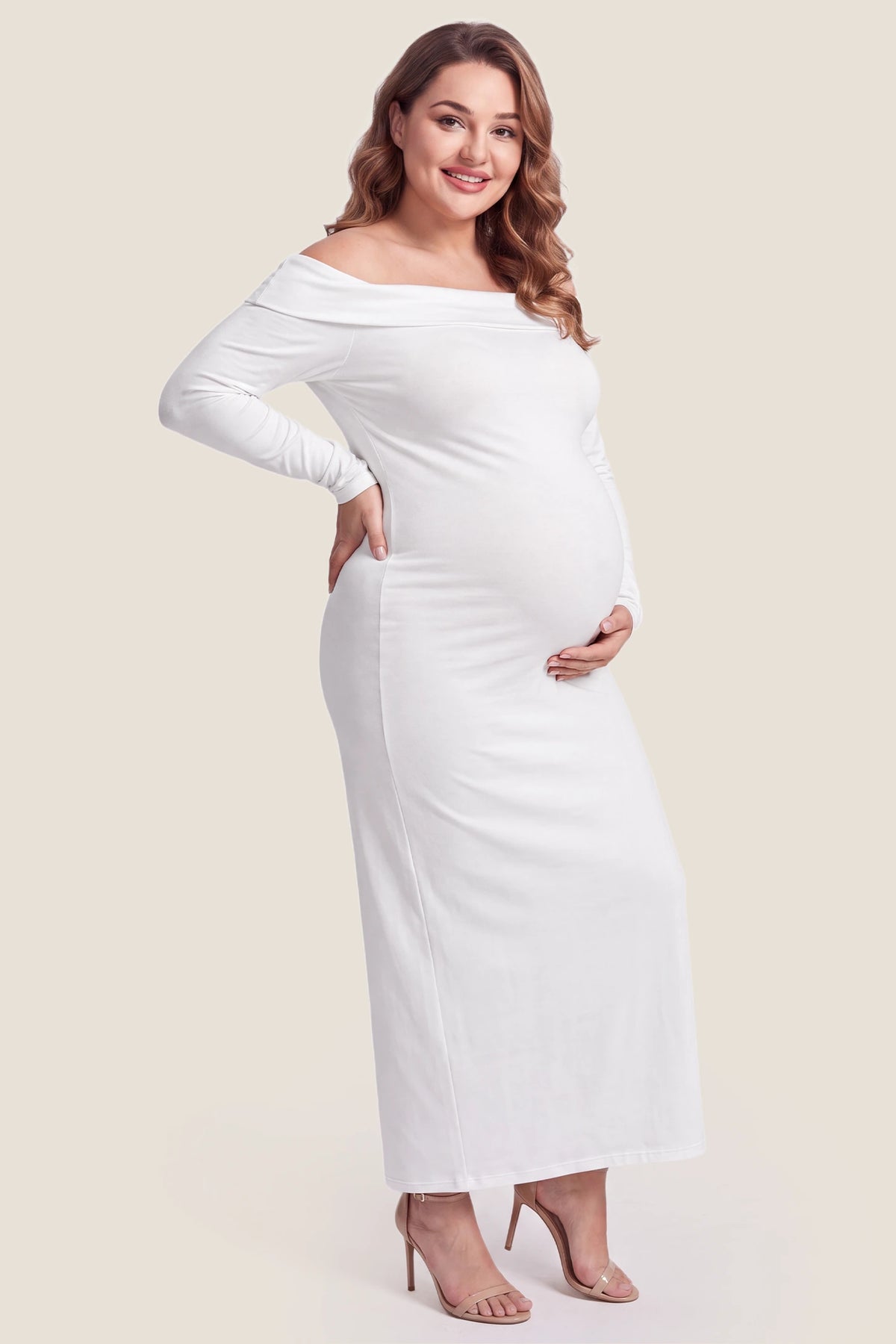 Solid Off Shoulder Bodycon Maternity Maxi Dress