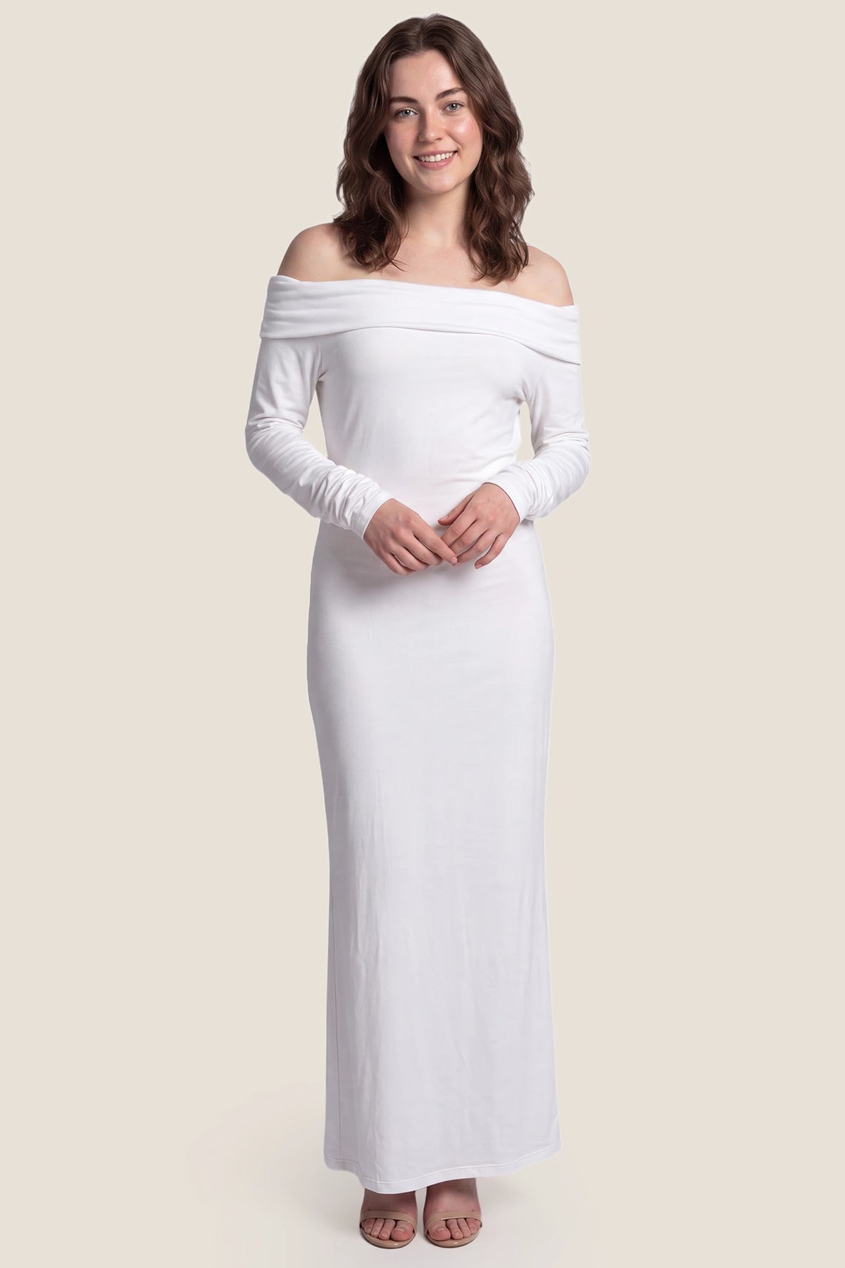 Solid Off Shoulder Bodycon Maternity Maxi Dress