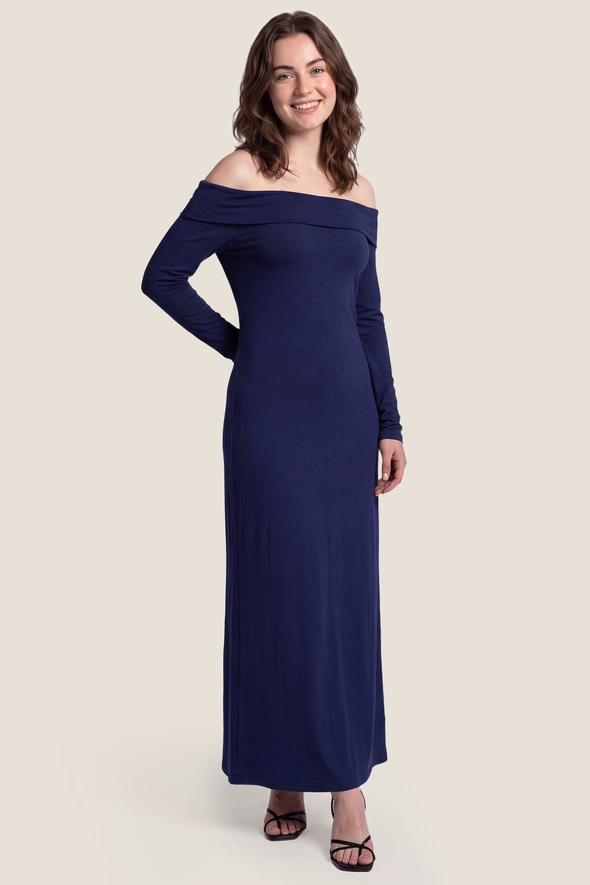 Solid Off Shoulder Bodycon Maternity Maxi Dress