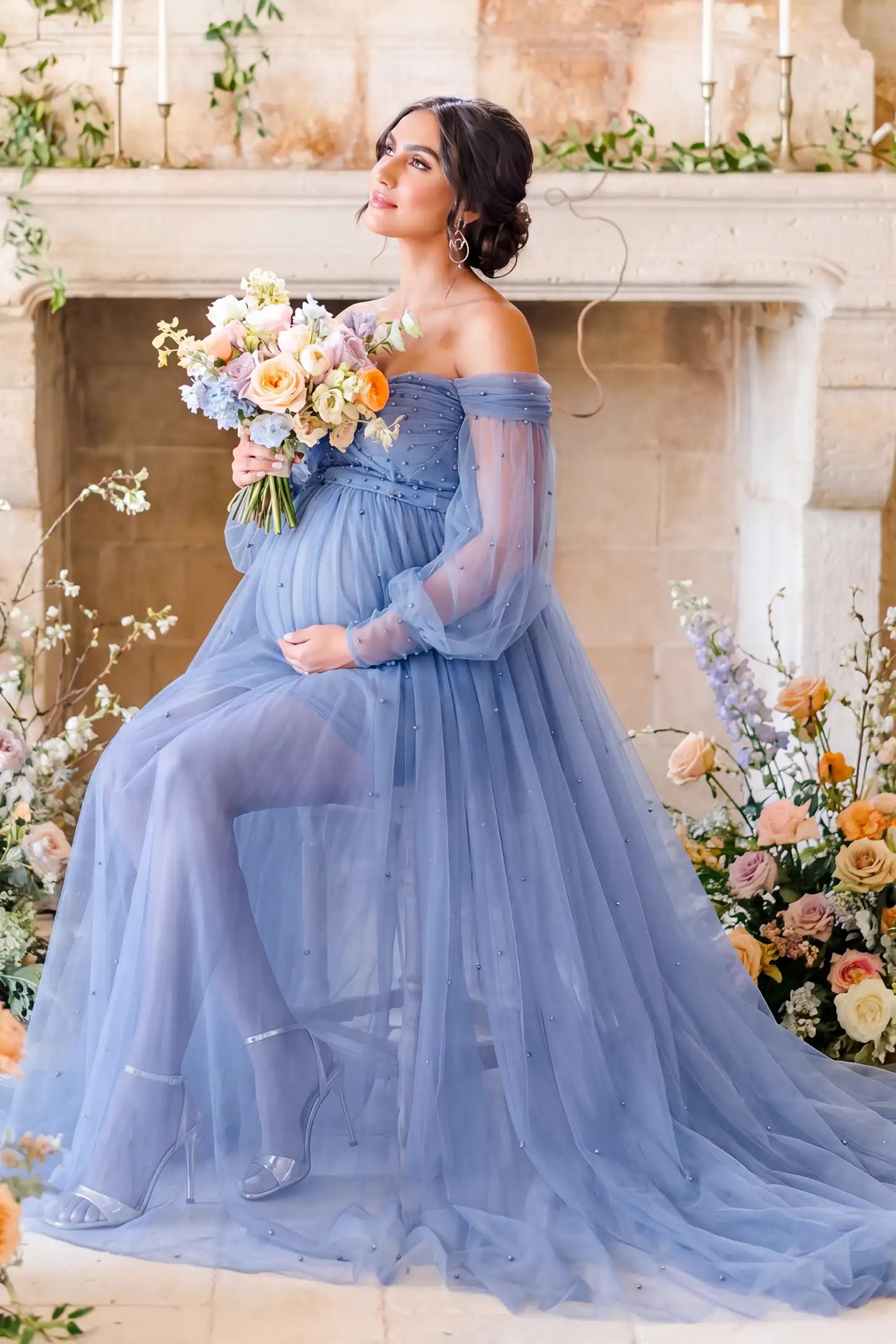 Off-Shoulder Empire Waist Maternity Gown