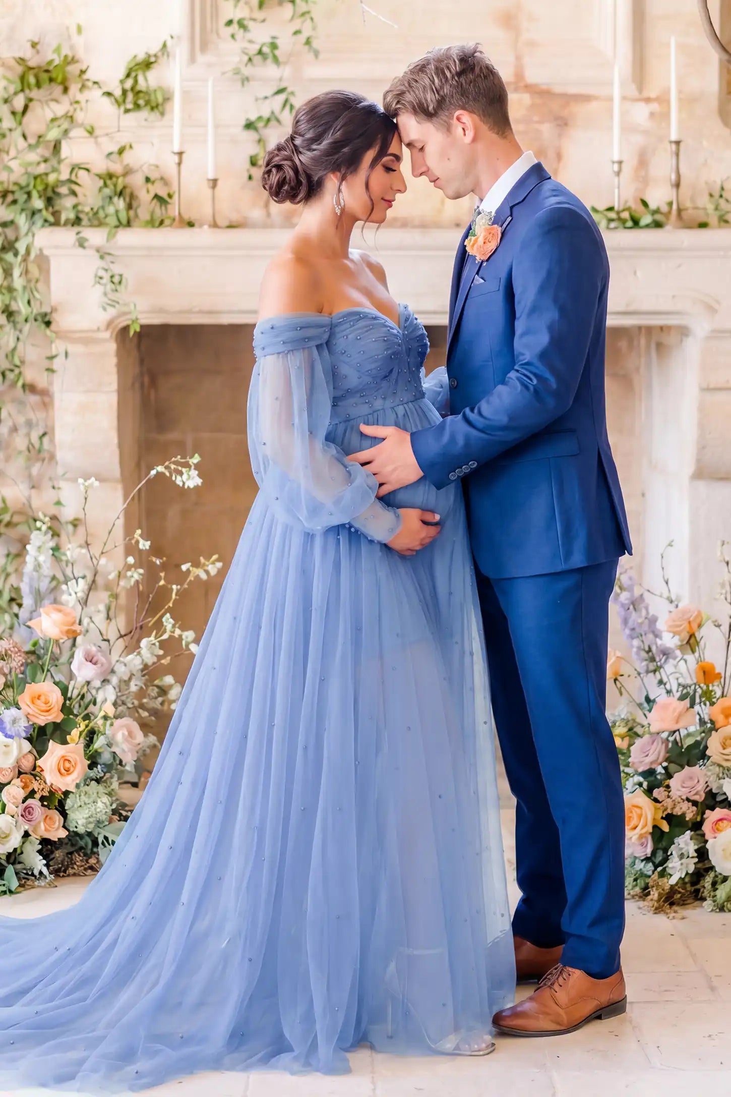 Off-Shoulder Empire Waist Maternity Gown