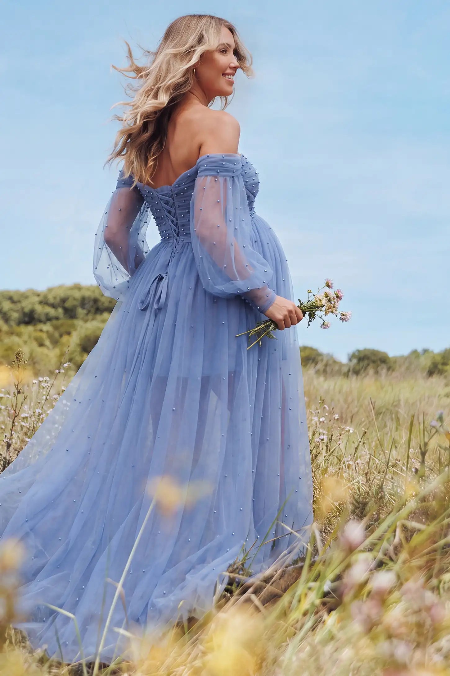 Off-Shoulder Empire Waist Maternity Gown