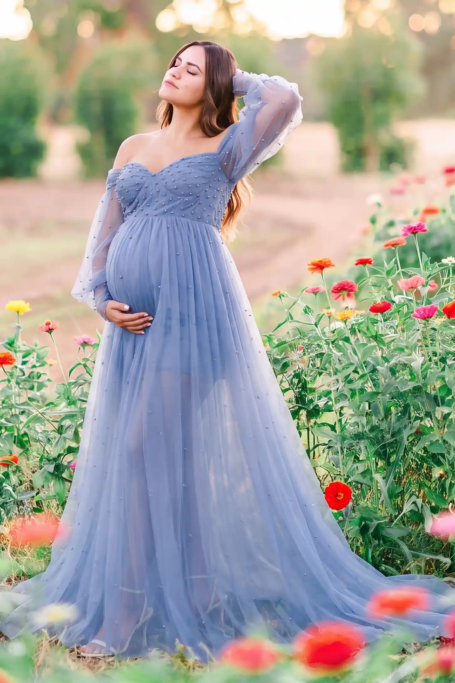 Off-Shoulder Empire Waist Maternity Gown