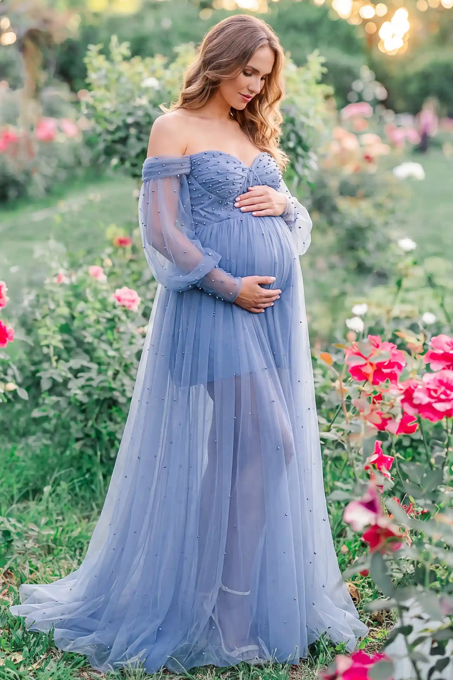 Off-Shoulder Empire Waist Maternity Gown