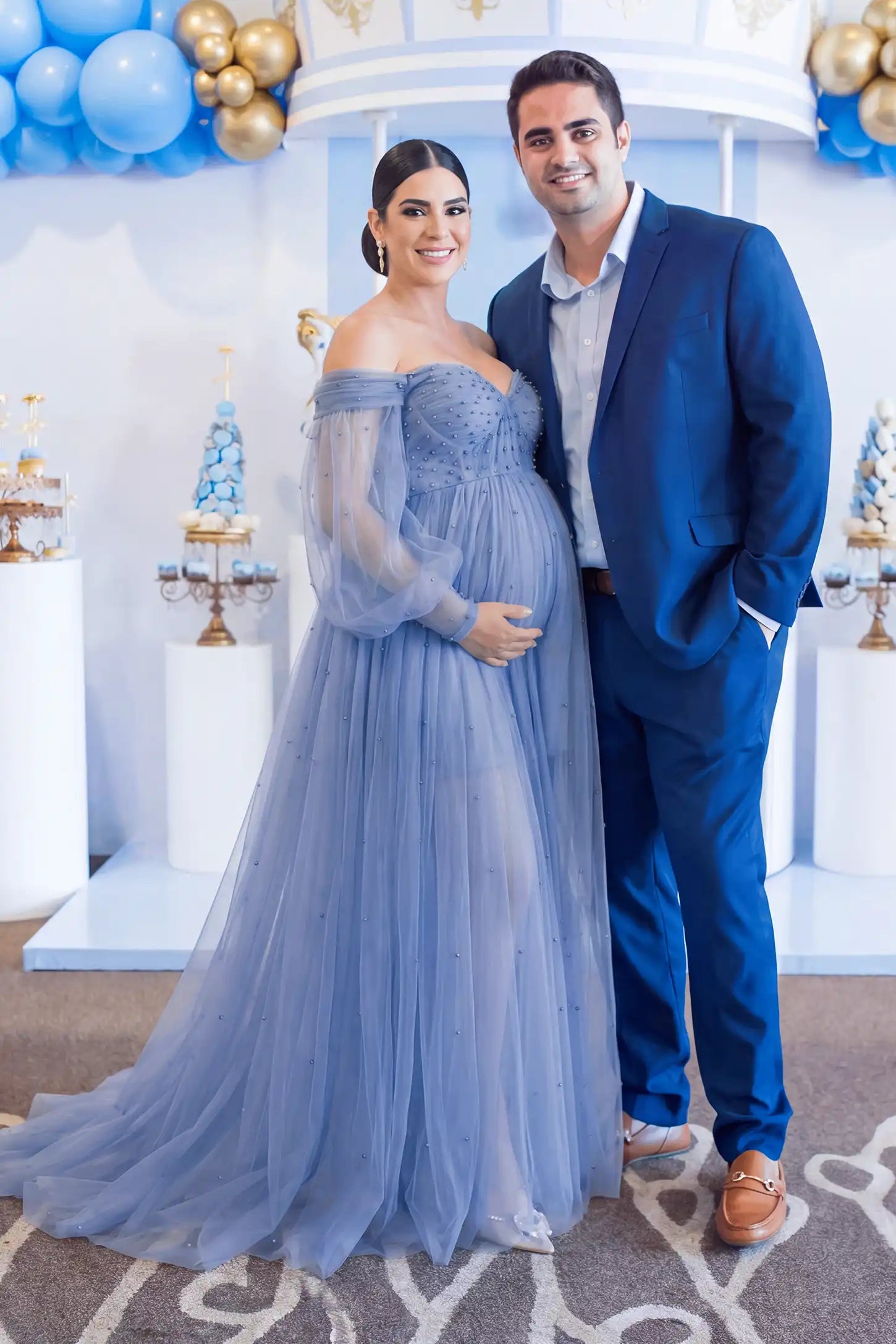 Off-Shoulder Empire Waist Maternity Gown