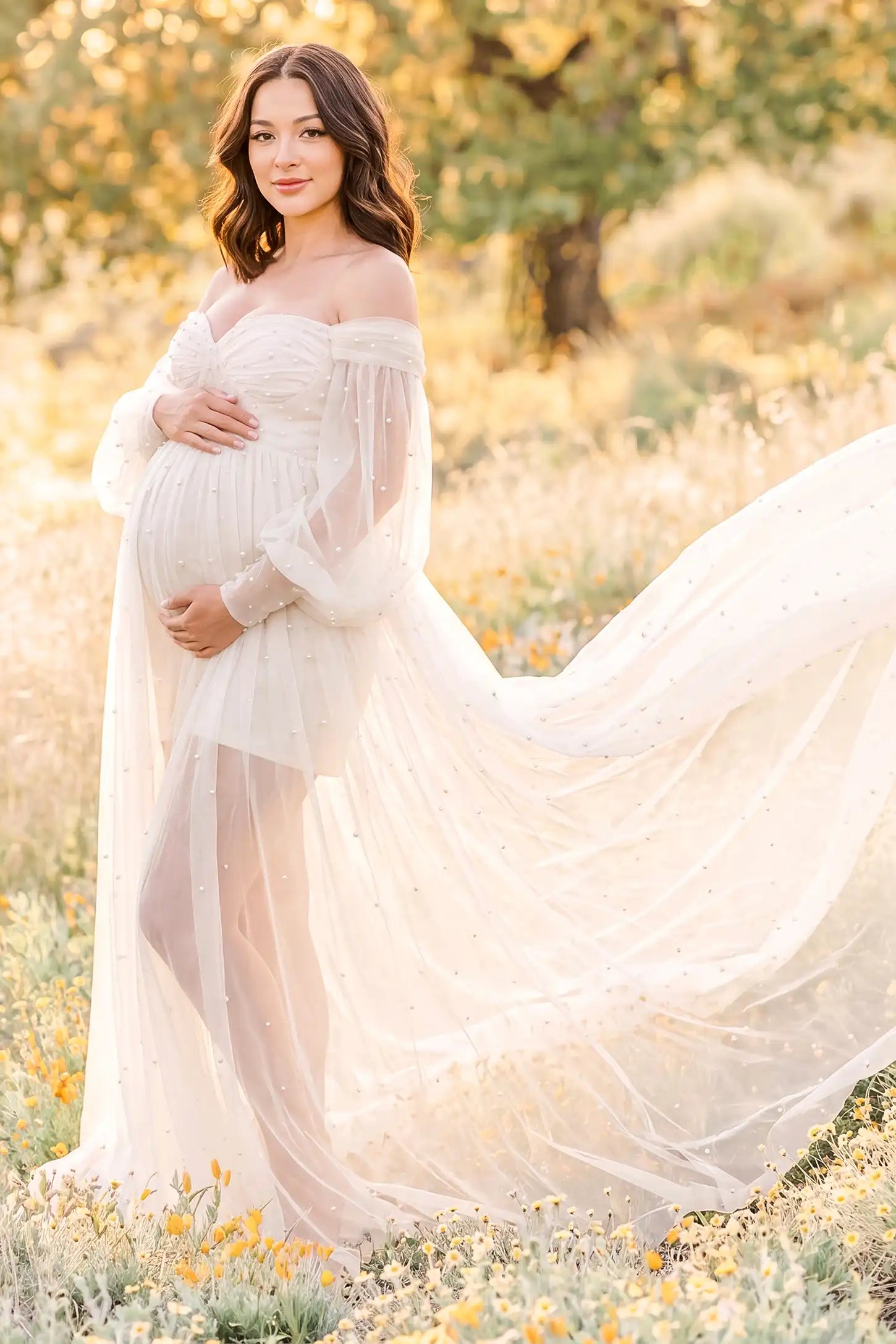 Off-Shoulder Empire Waist Maternity Gown