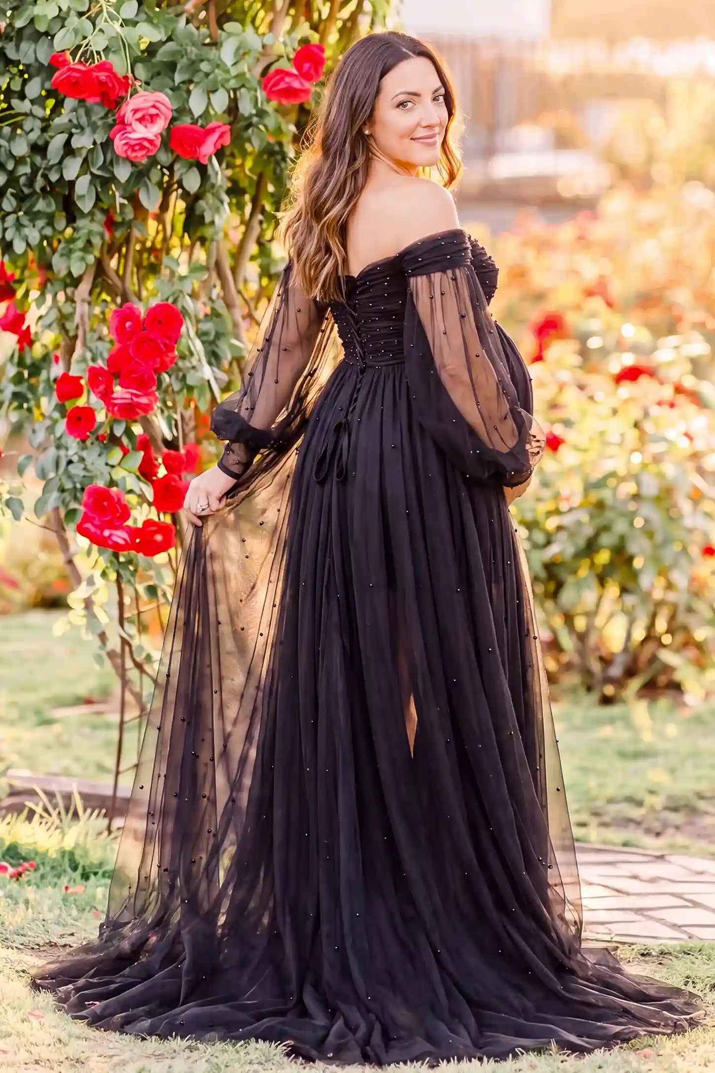 Off-Shoulder Empire Waist Maternity Gown